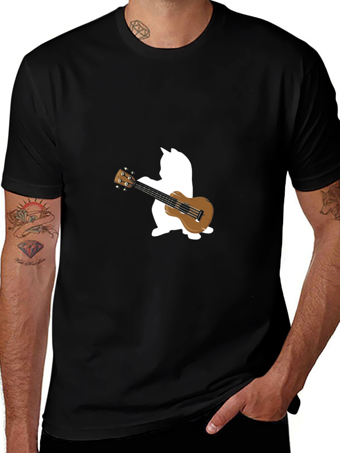 Cat Ukulele T-Shirt - Black