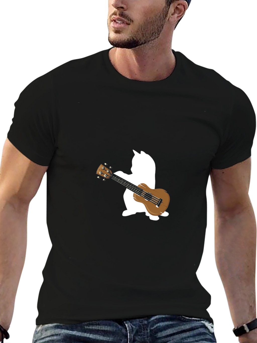 Cat Ukulele T-Shirt - Black