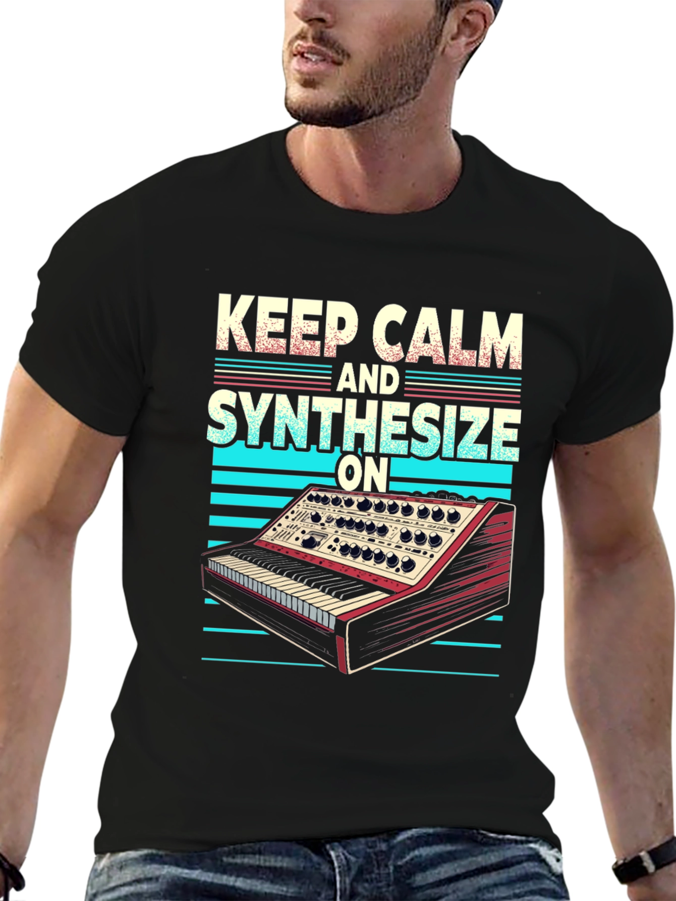 Keep Calm and Synthesize On Black T-Shirt