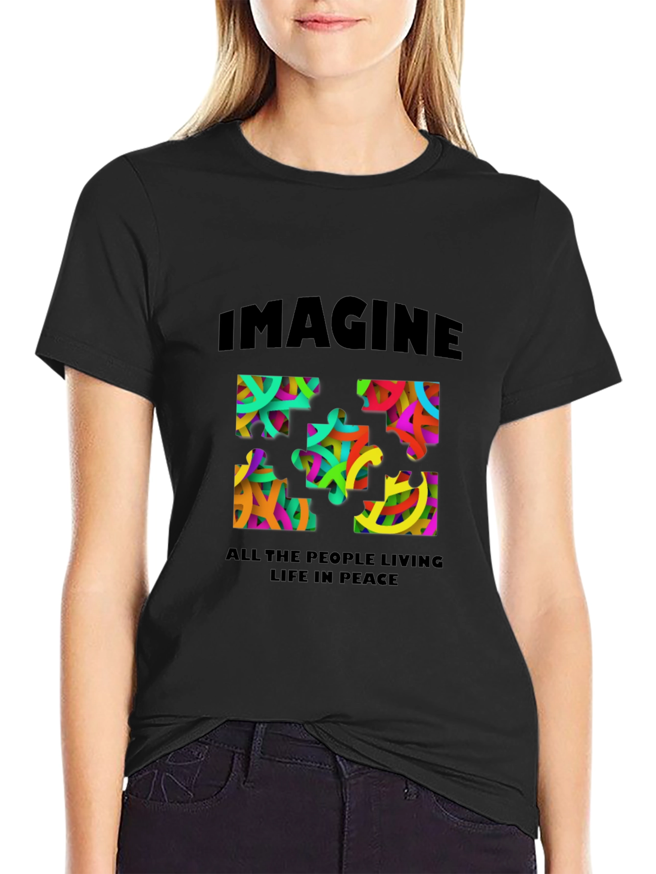 Imagine Peace Puzzle Graphic T-Shirt