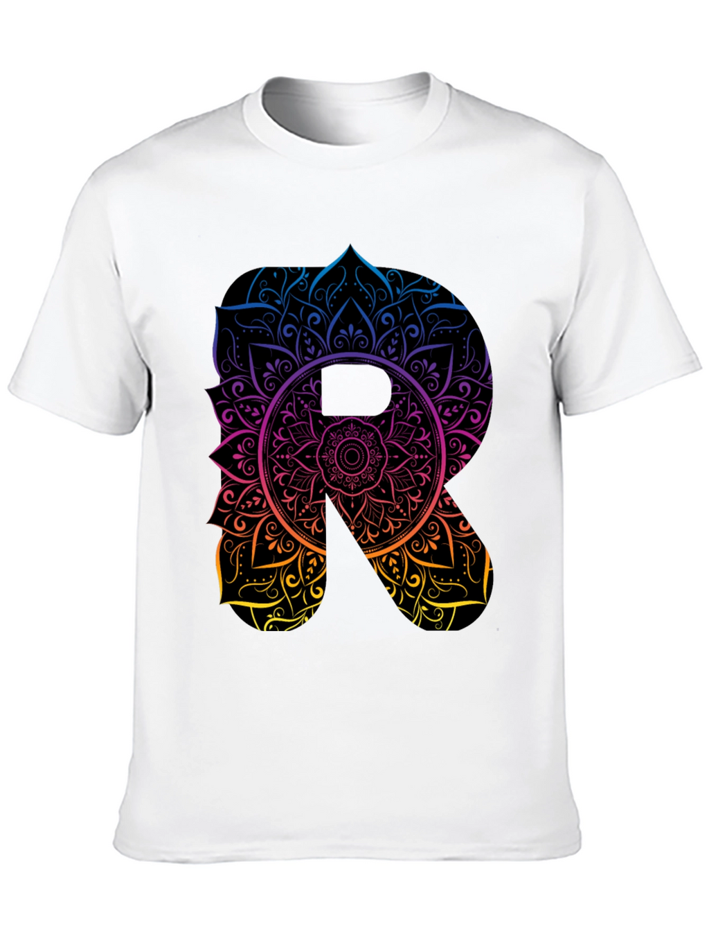 Mandala Letter R Black T-Shirt