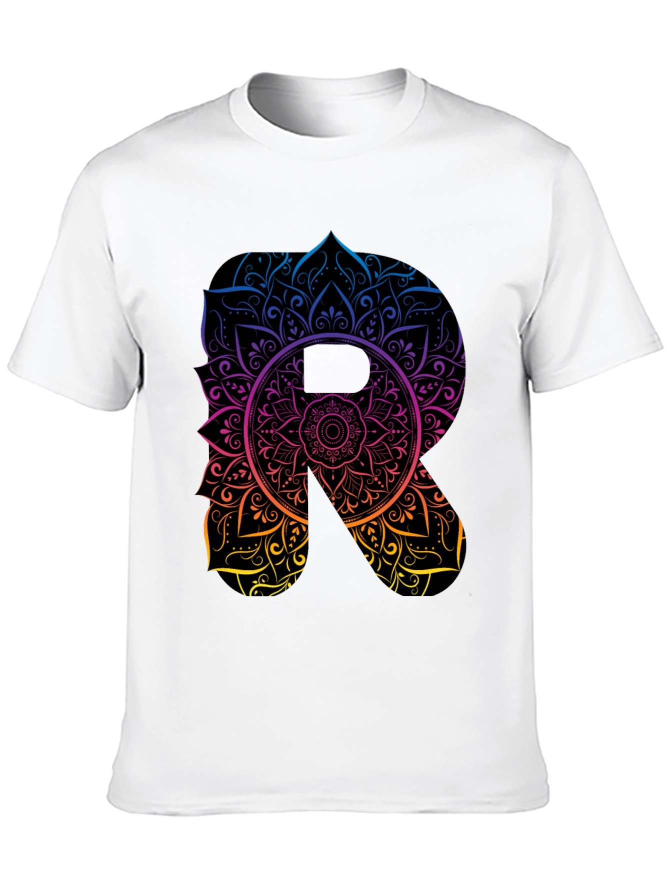 Mandala Letter R Black T-Shirt