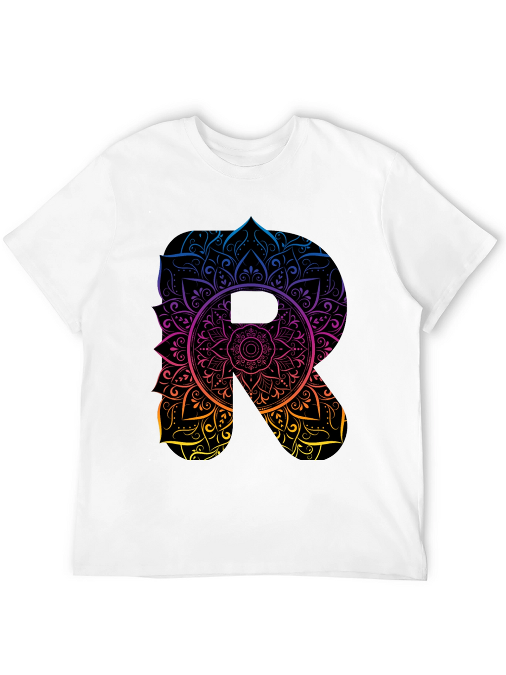 Mandala Letter R Black T-Shirt