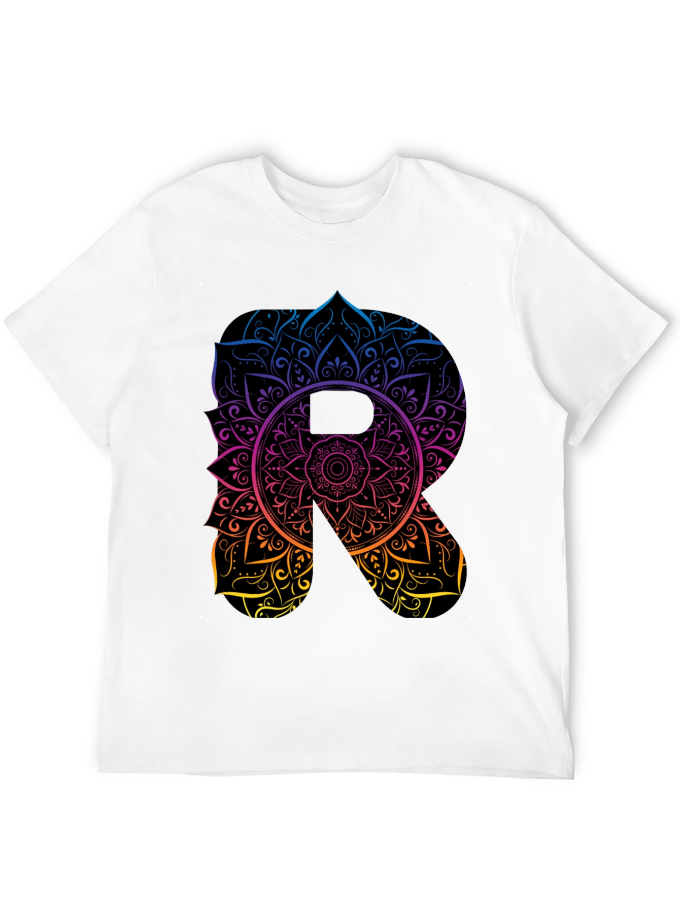 Mandala Letter R Black T-Shirt
