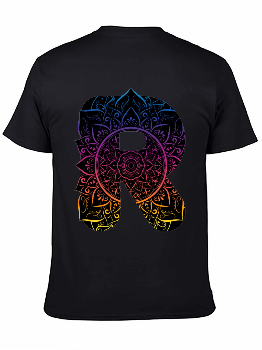Mandala Letter R Black T-Shirt