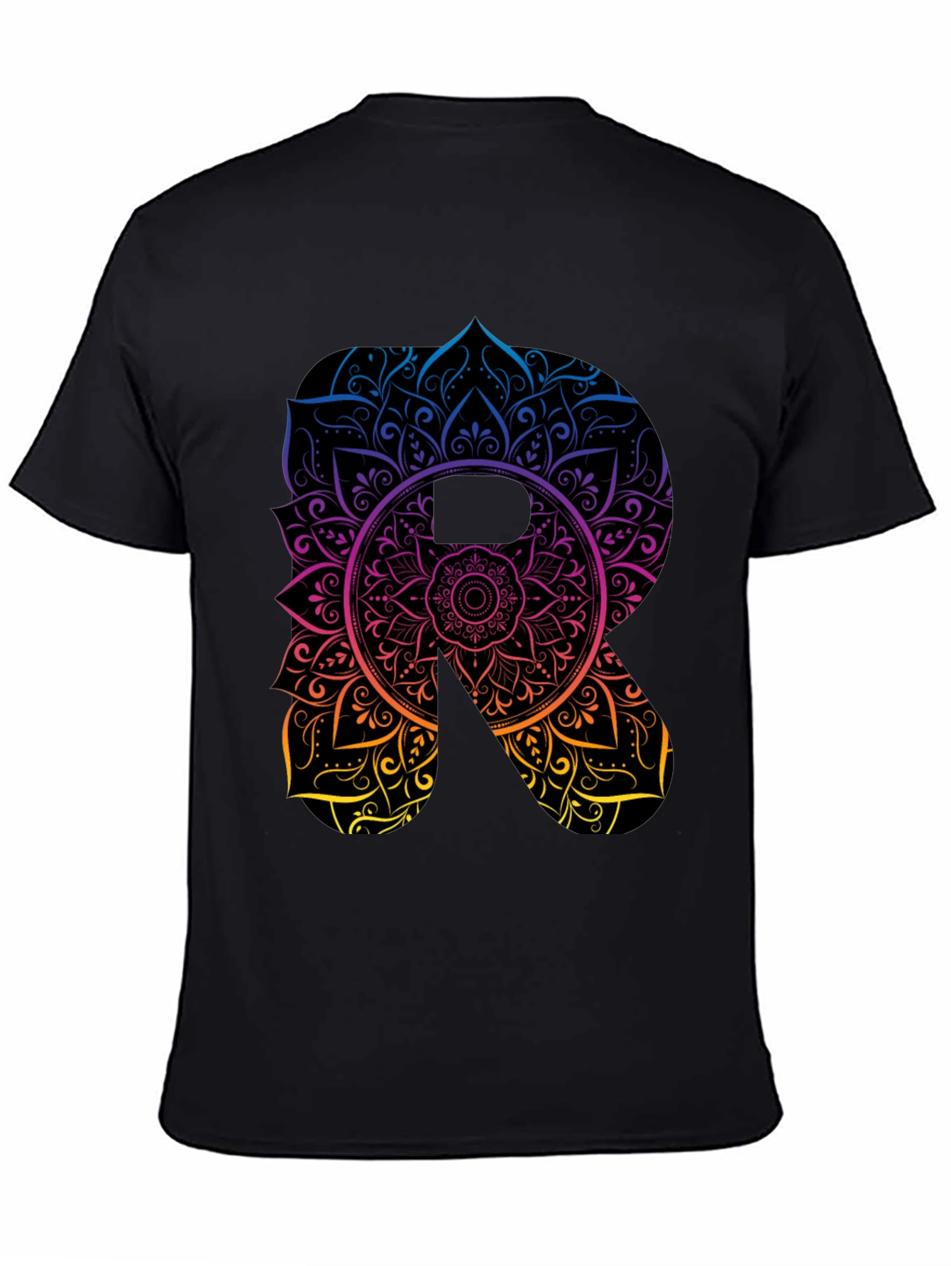 Mandala Letter R Black T-Shirt