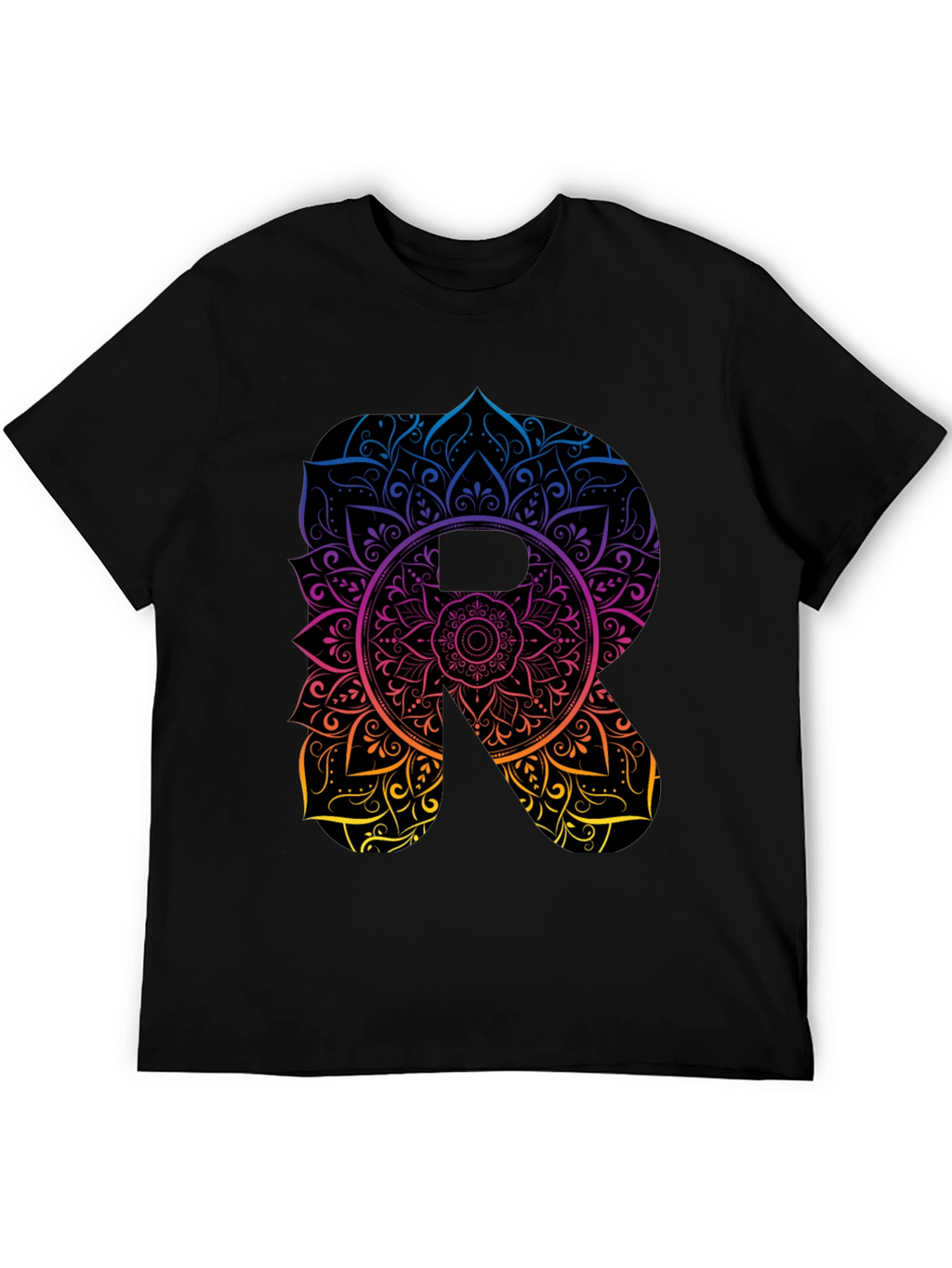 Mandala Letter R Black T-Shirt