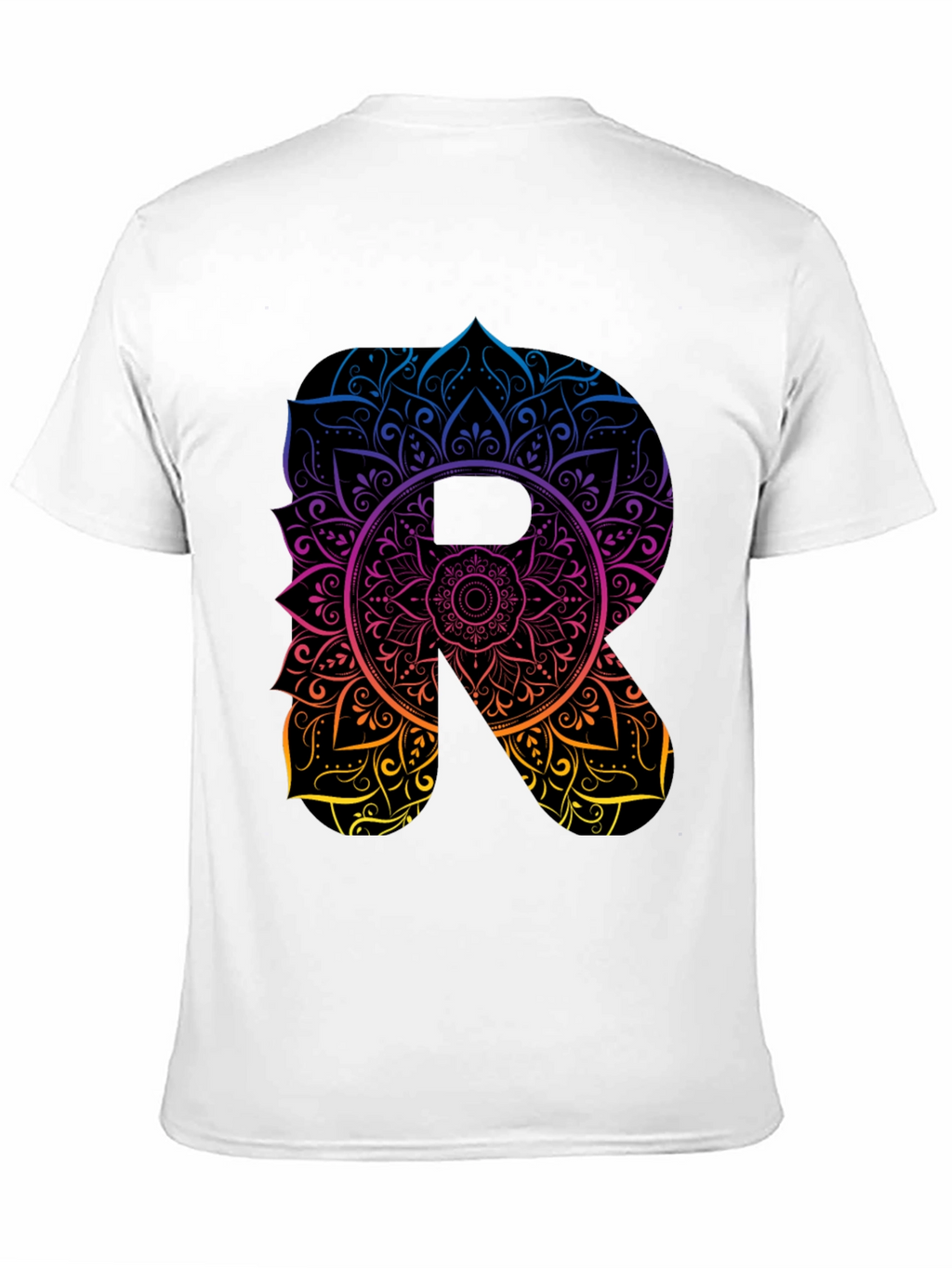 Mandala Letter R Black T-Shirt