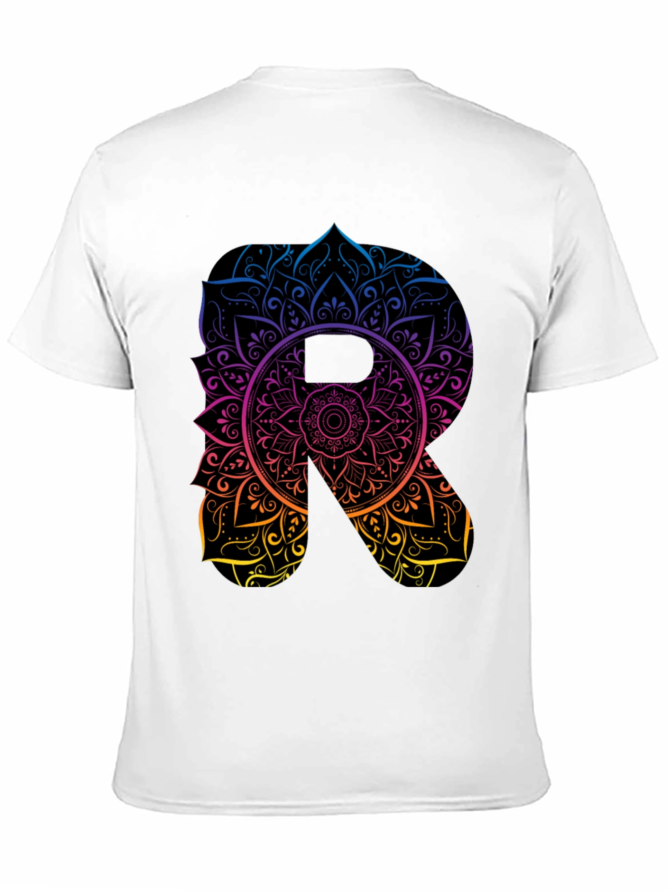 Mandala Letter R Black T-Shirt