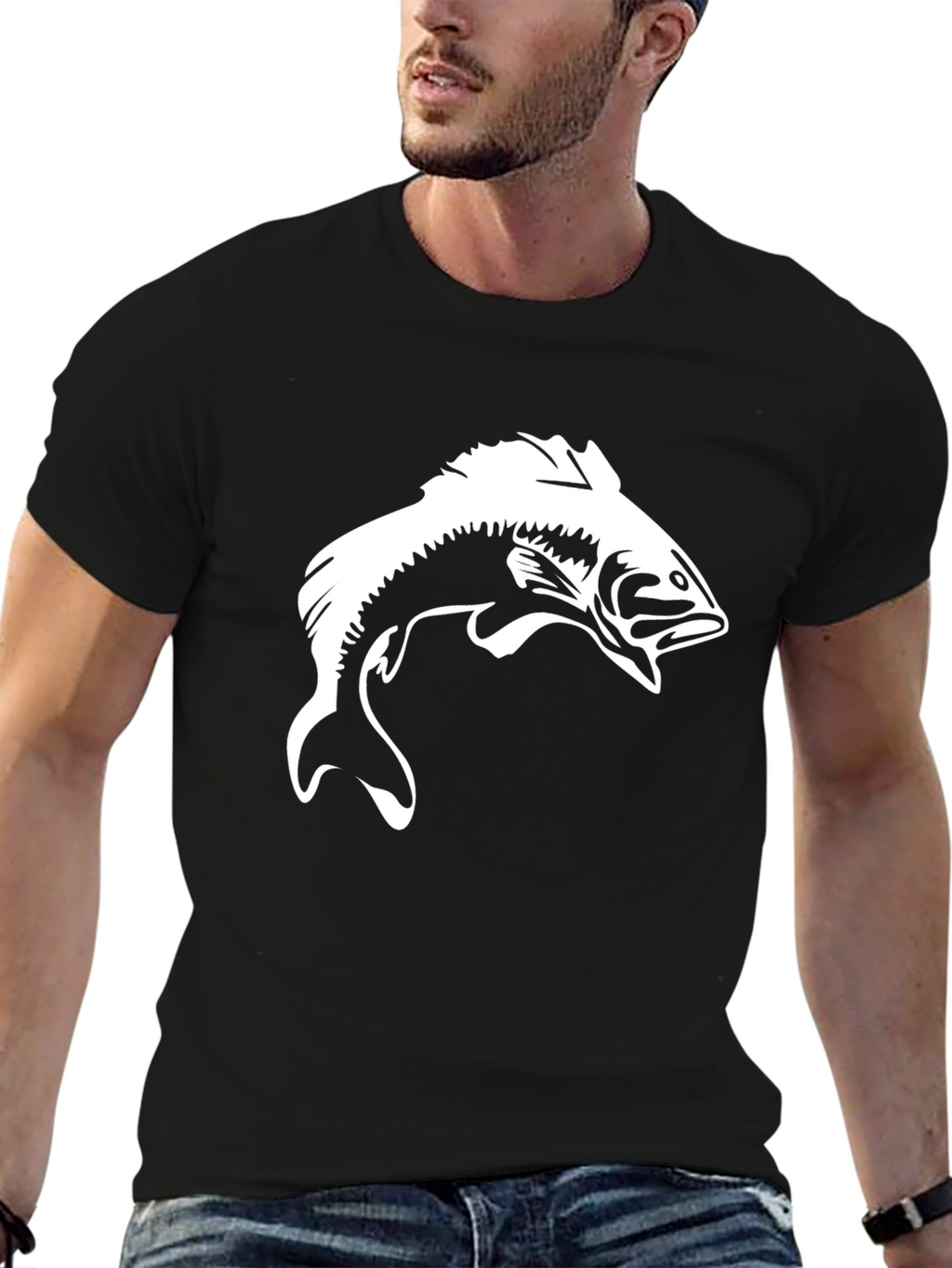 Bass Fishing Graphic Tee - Black Cotton T-Shirt