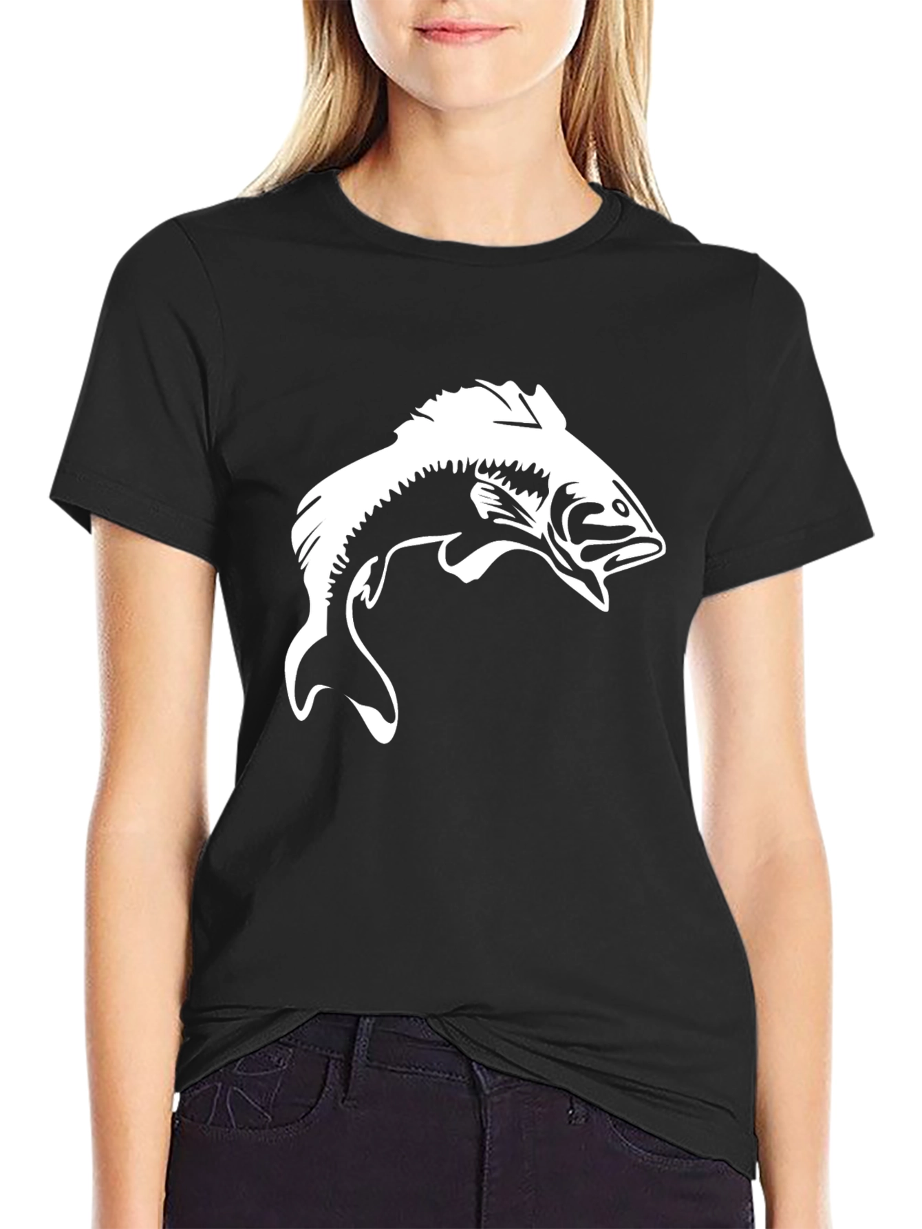 Bass Fishing Graphic Tee - Black Cotton T-Shirt