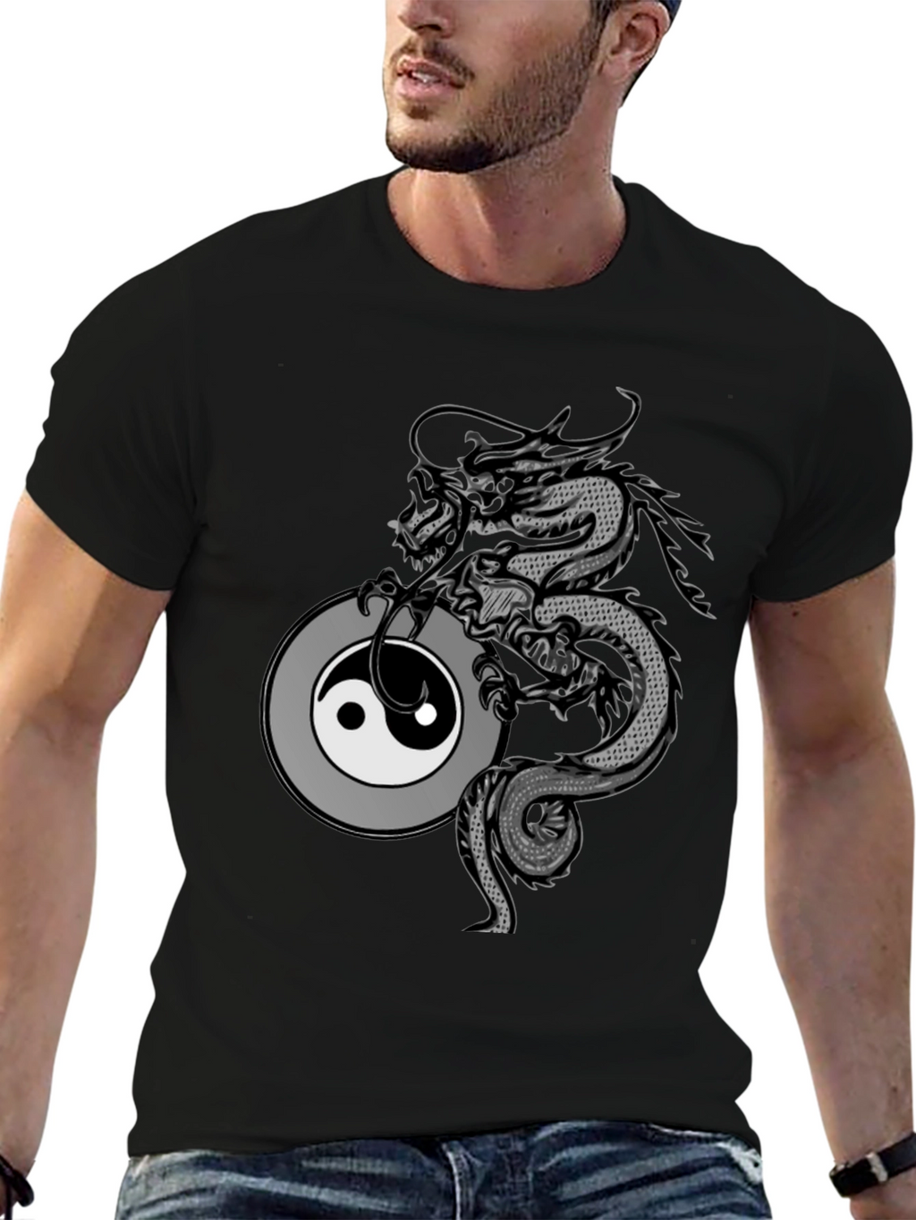 Dragon Yin Yang Graphic T-Shirt - Black