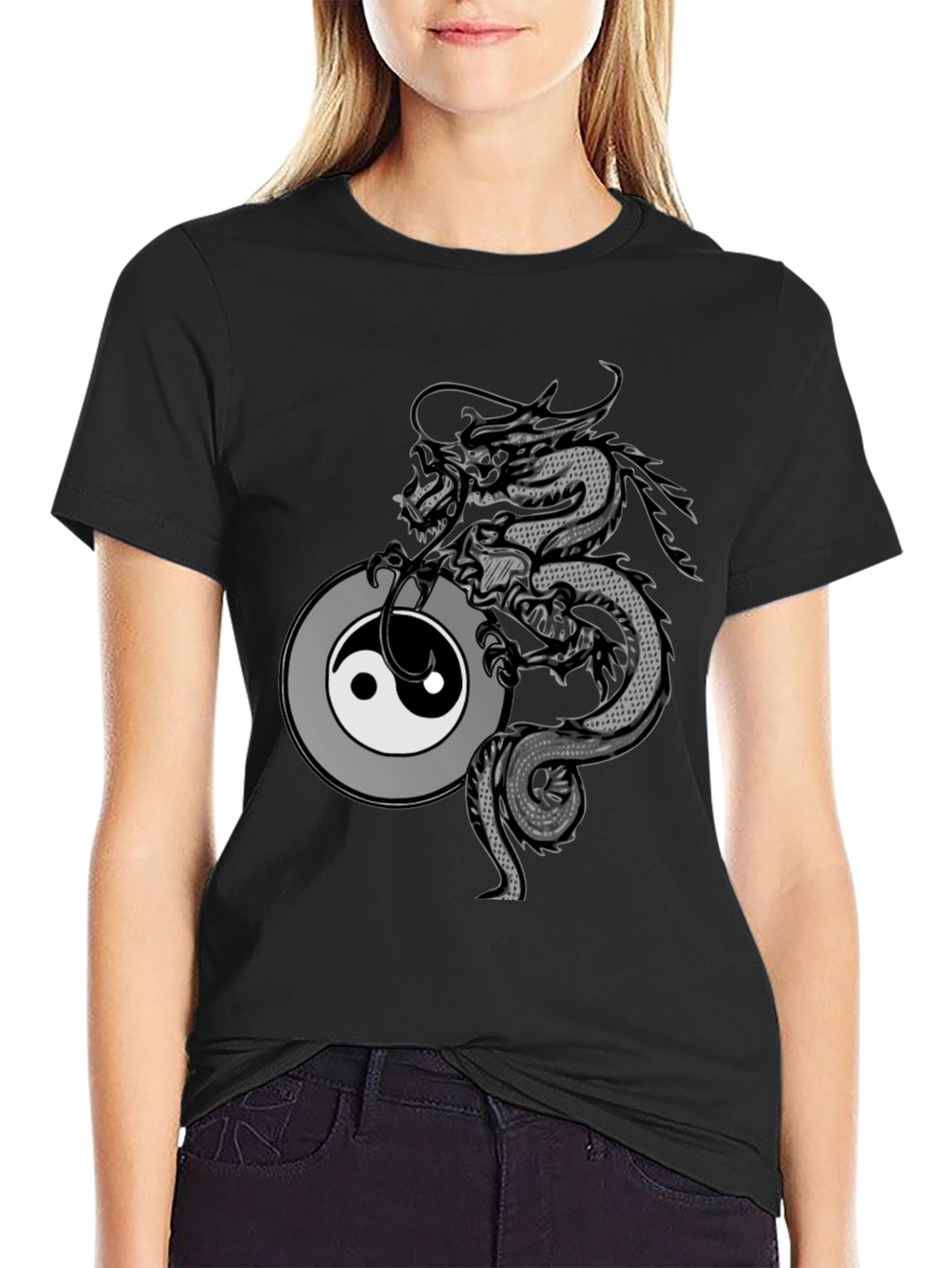 Dragon Yin Yang Graphic T-Shirt - Black