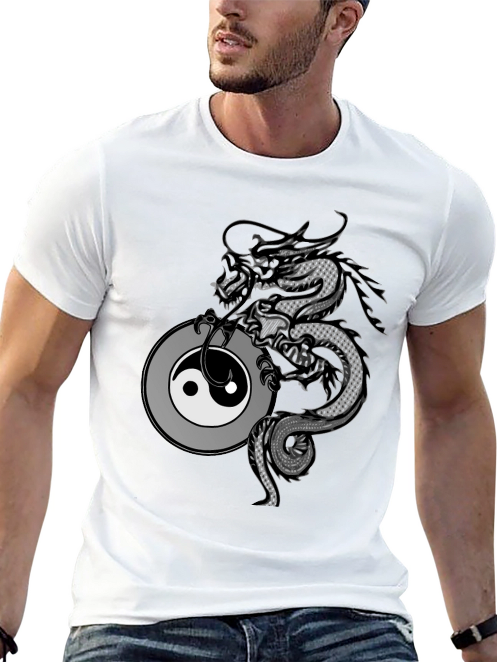 Dragon Yin Yang Graphic T-Shirt - Black