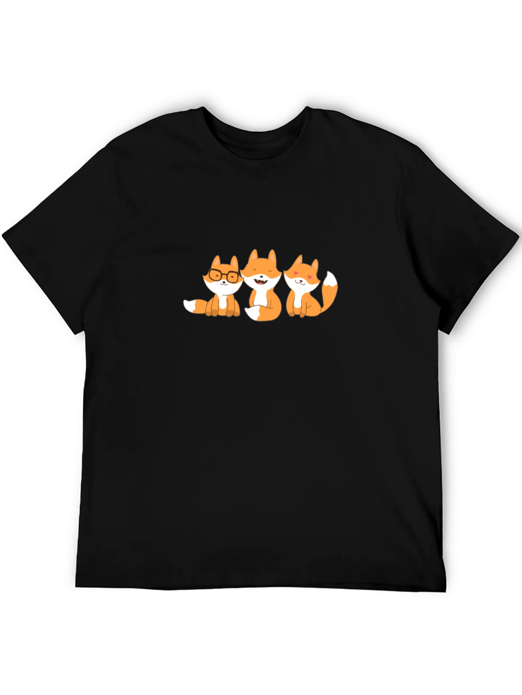 Cute Foxes Graphic Tee - Black Cotton Blend