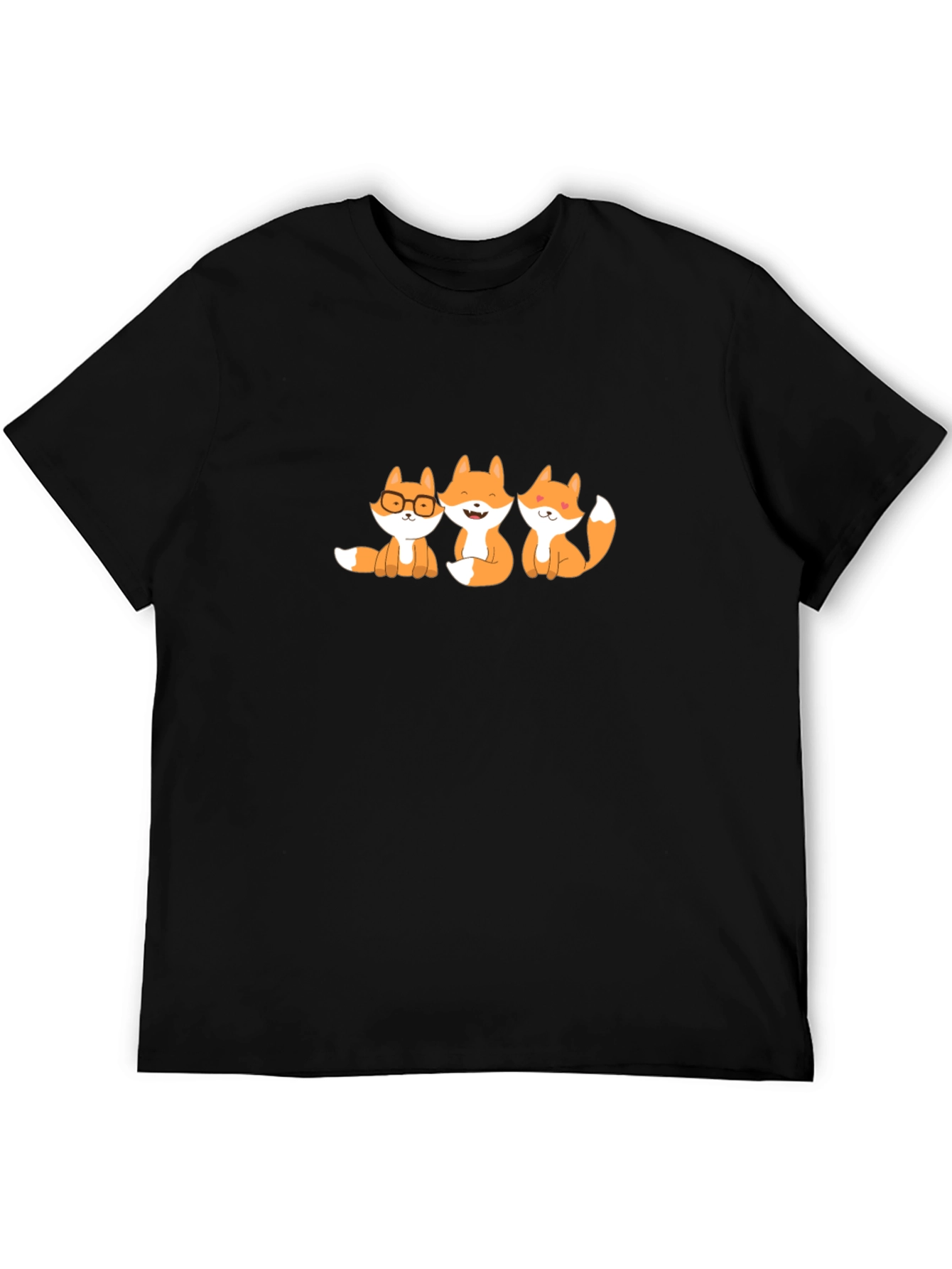 Cute Foxes Graphic Tee - Black Cotton Blend