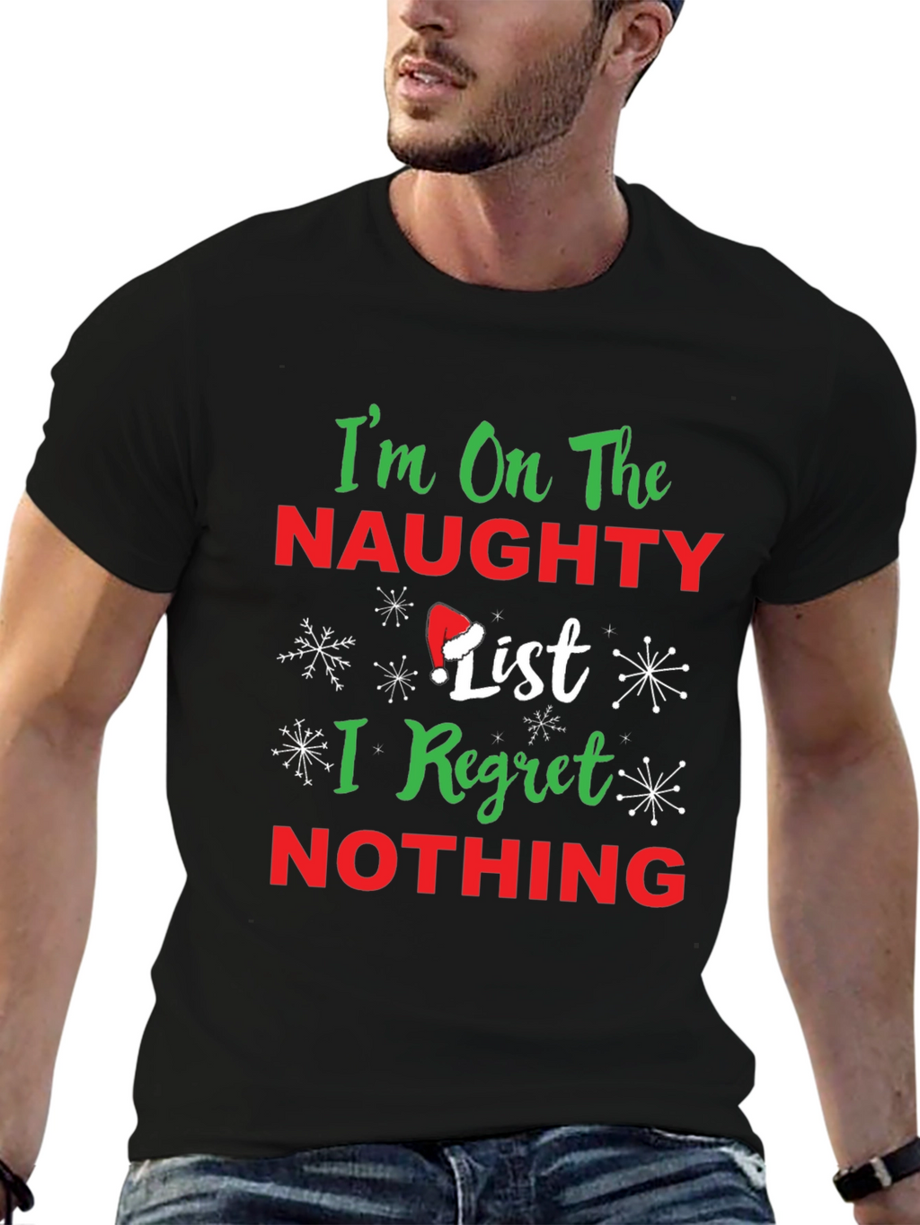 Naughty List Christmas T-Shirt: I Regret Nothing