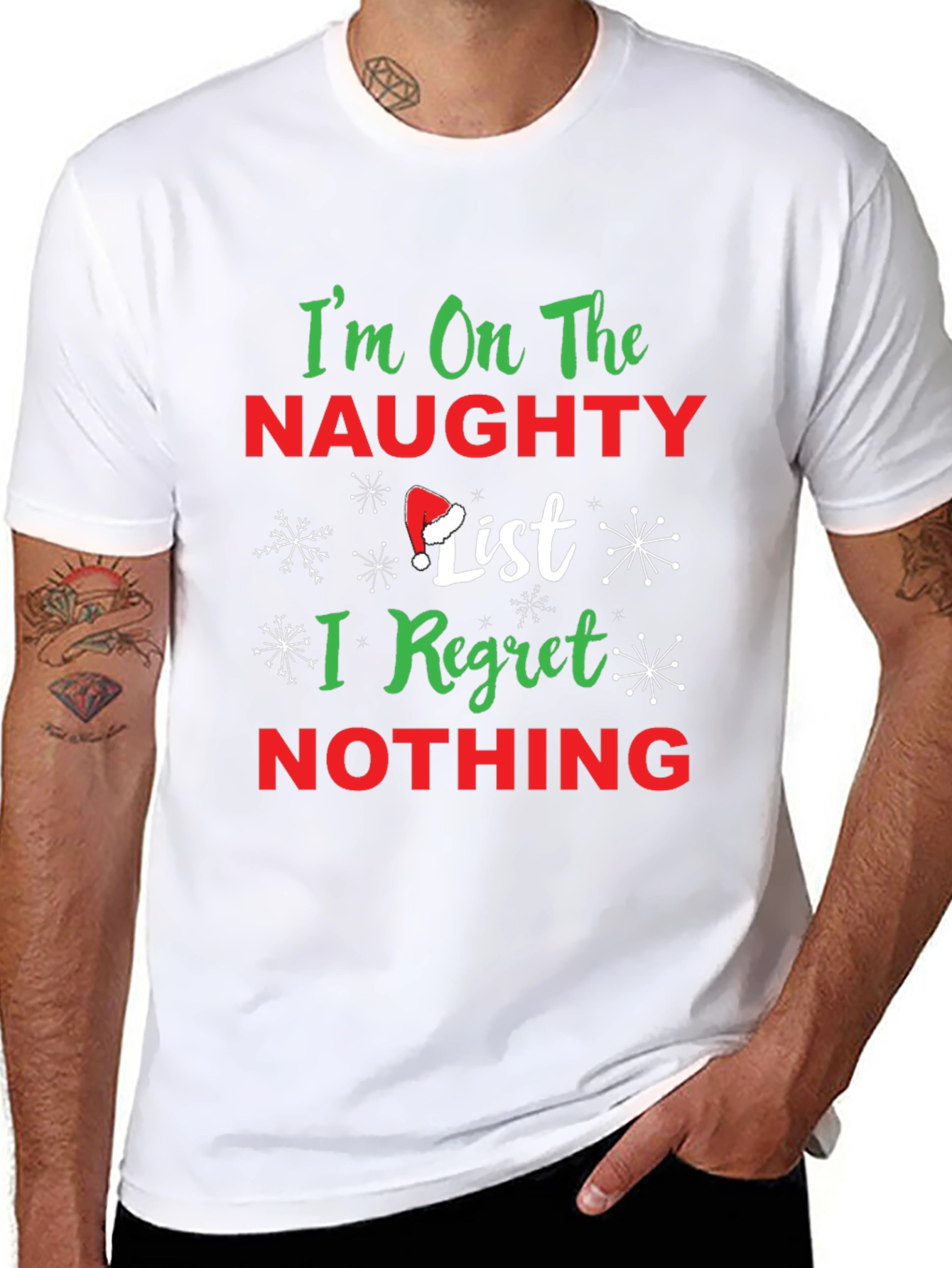 Naughty List Christmas T-Shirt: I Regret Nothing