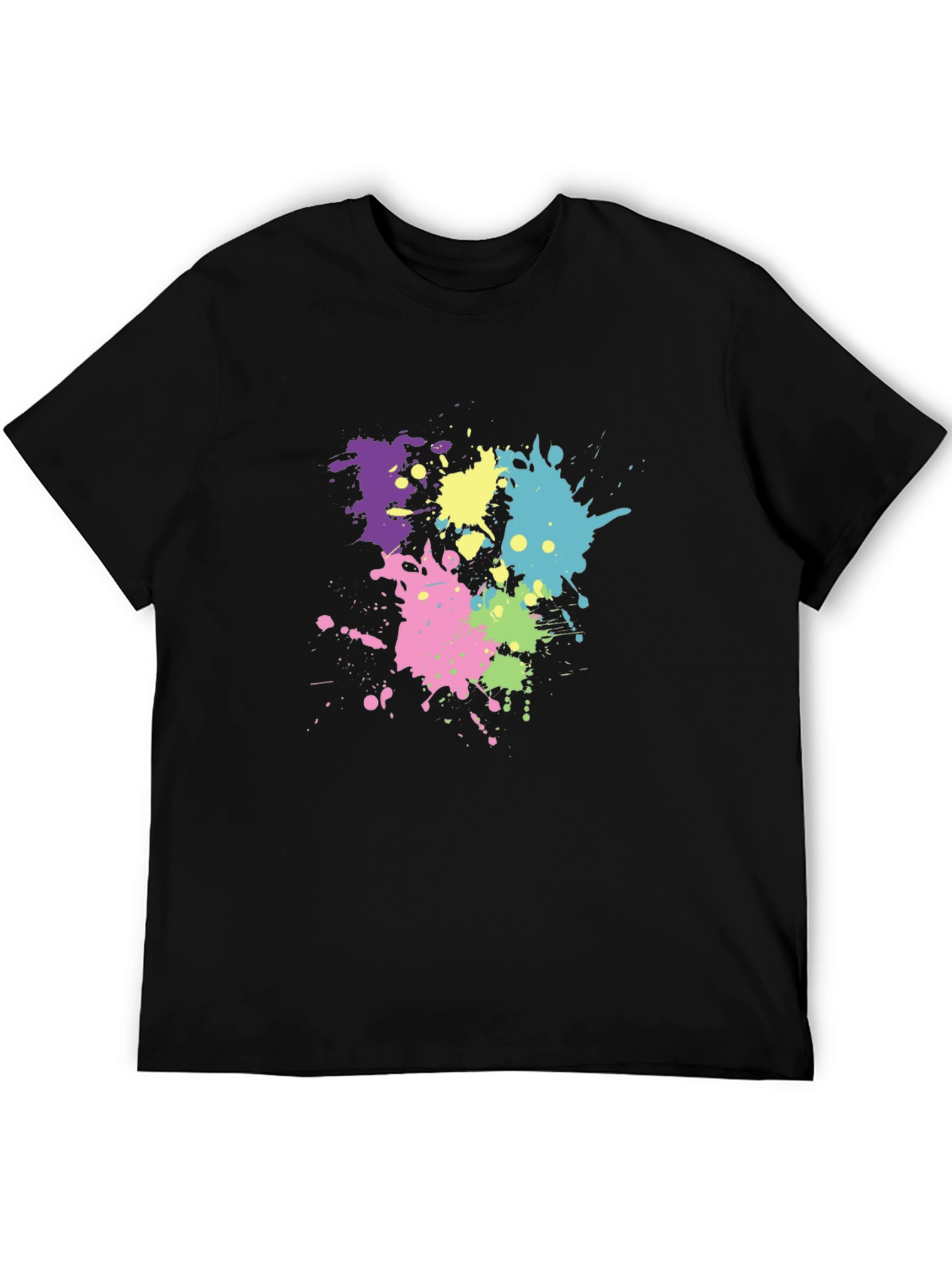 Mens Black T-Shirt with Colorful Paint Splatter Design
