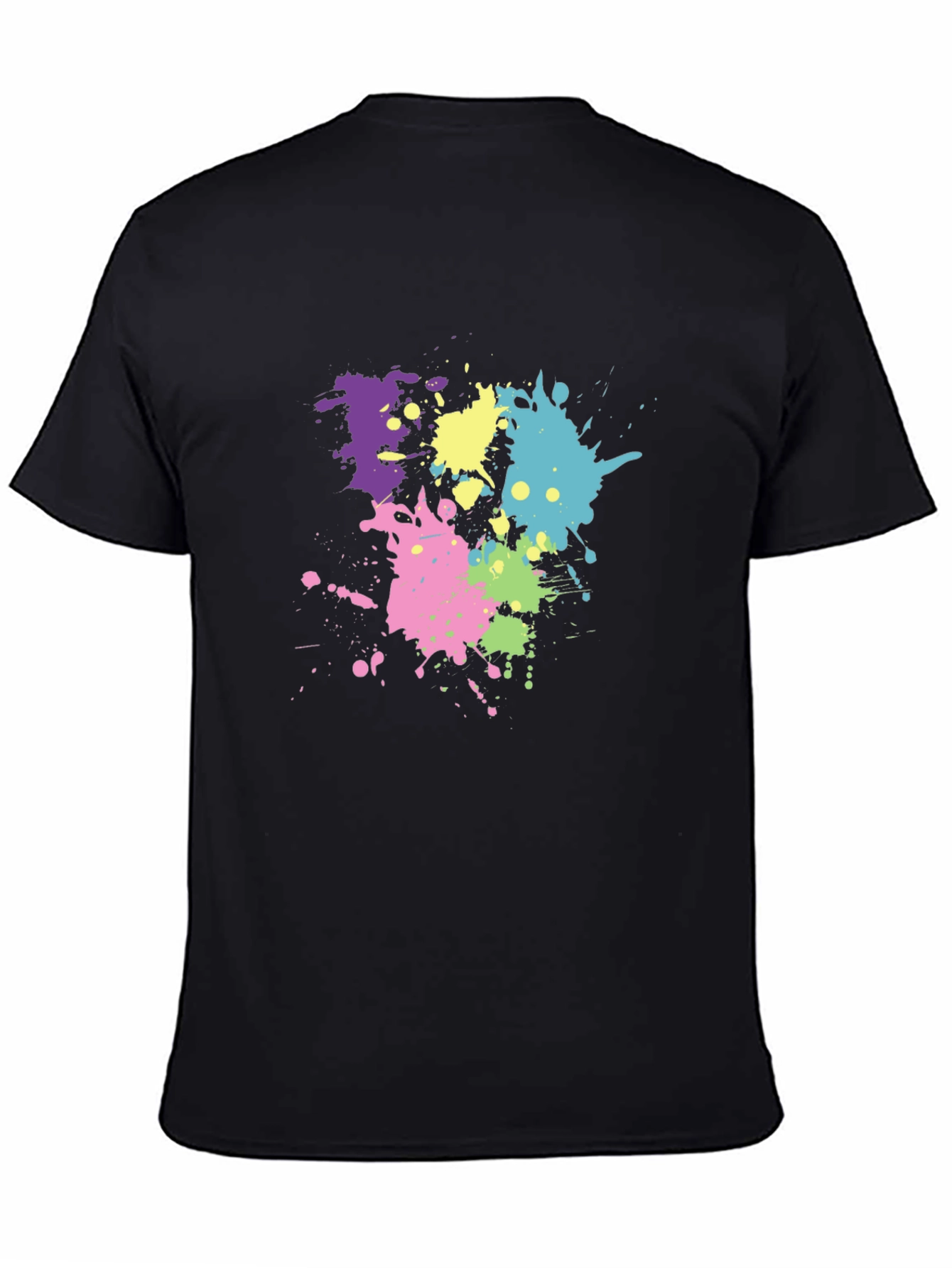 Mens Black T-Shirt with Colorful Paint Splatter Design