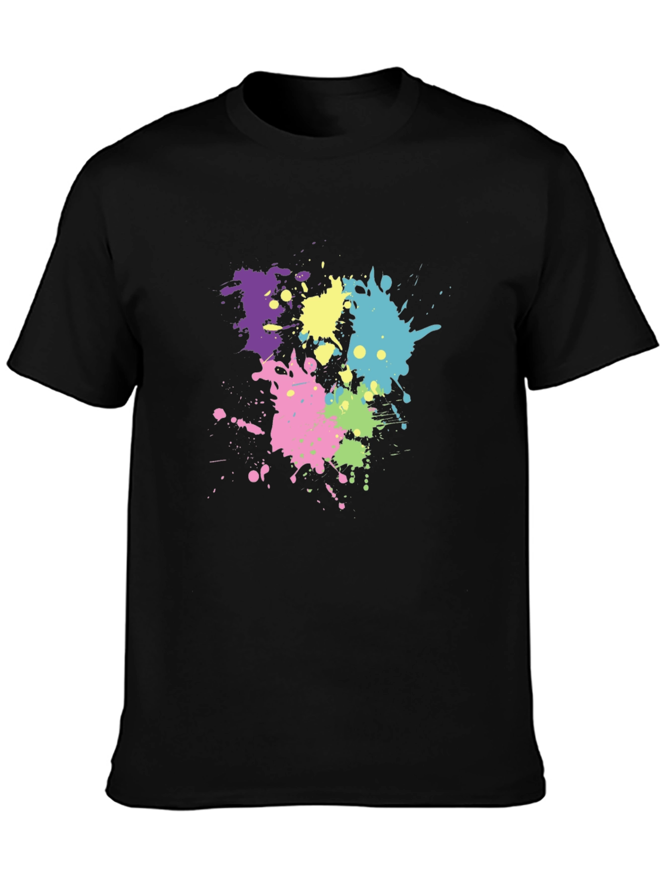 Mens Black T-Shirt with Colorful Paint Splatter Design