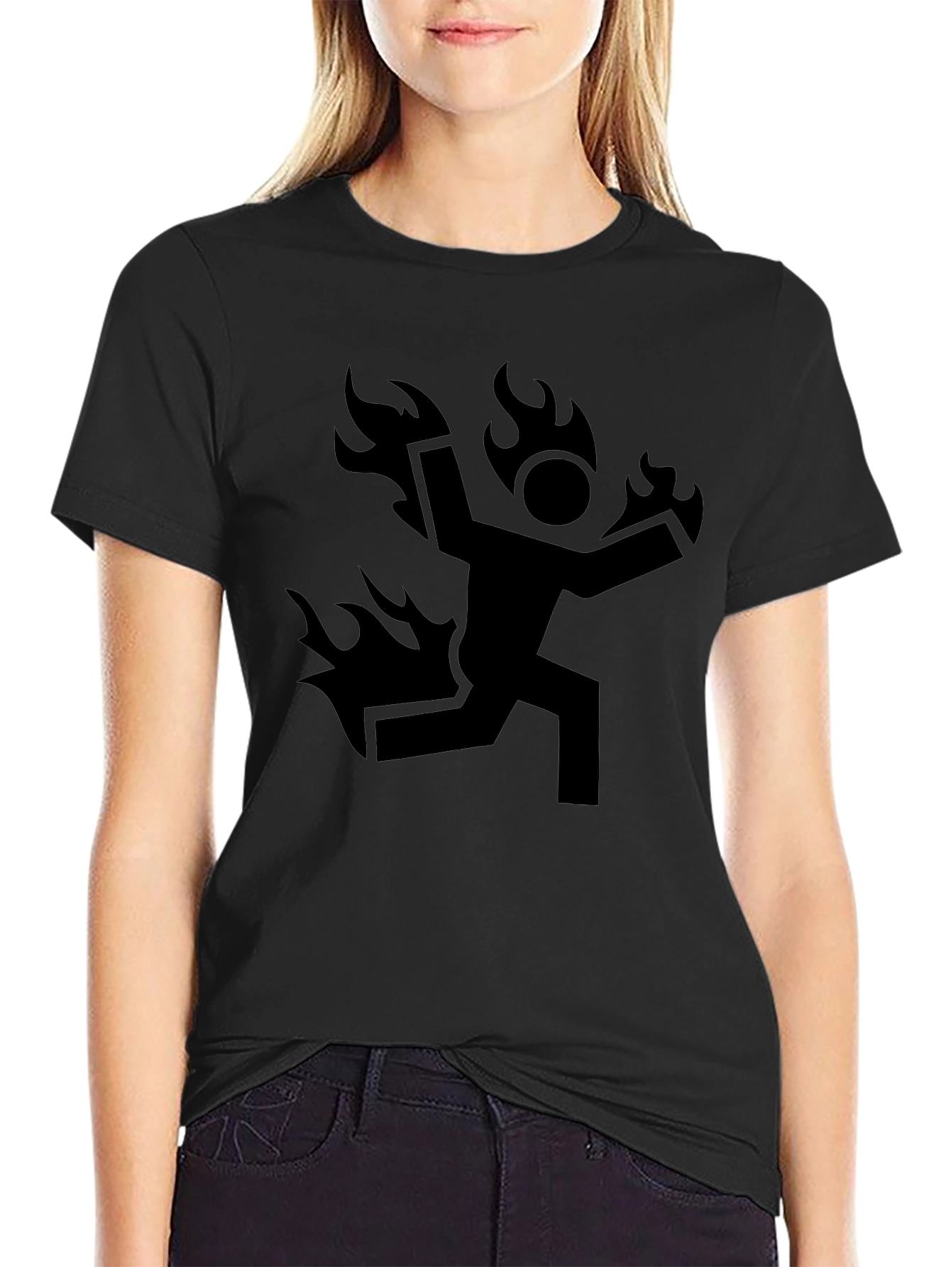 Burning Man Graphic Tee - Black Cotton Casual T-Shirt