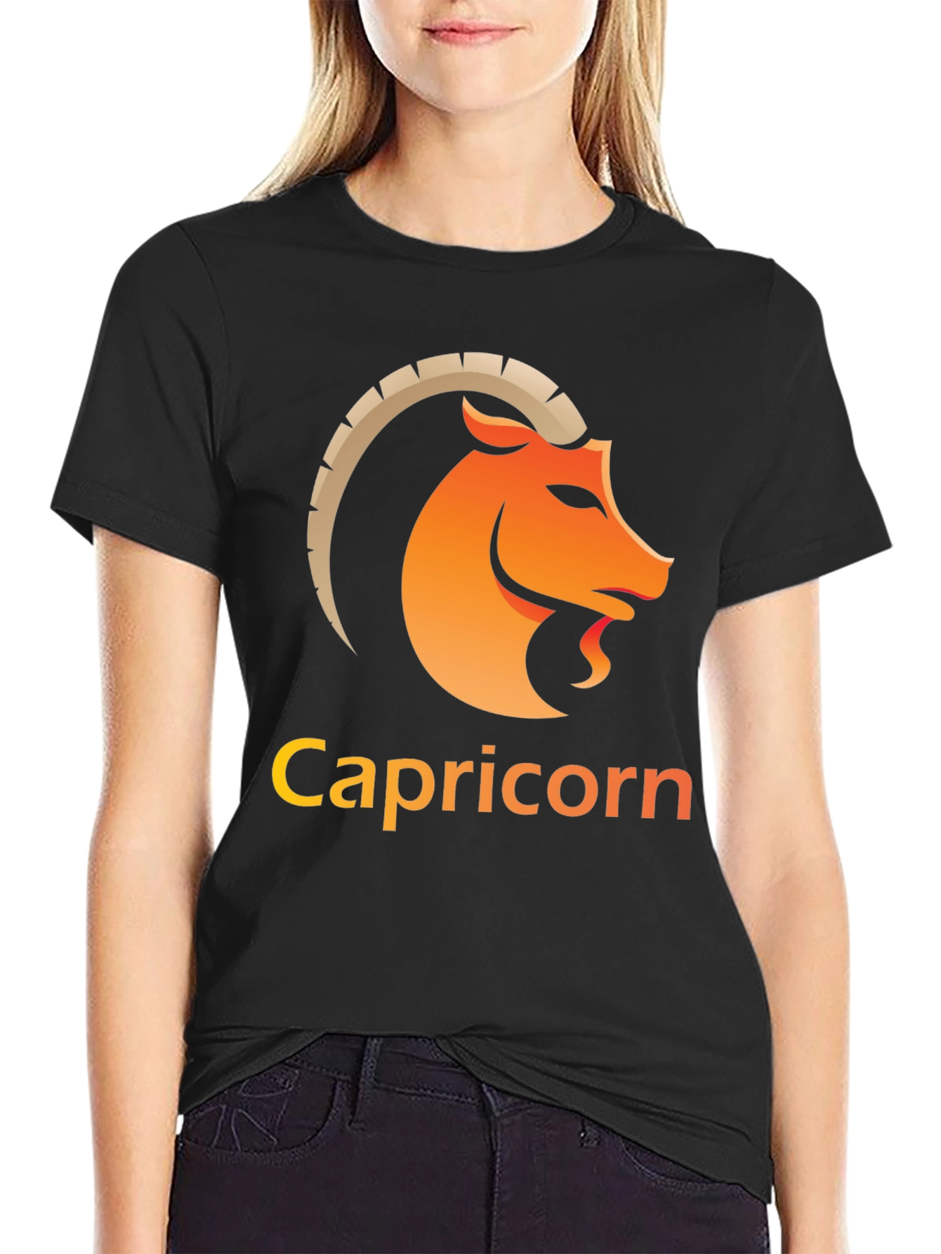 Capricorn Zodiac Graphic Tee - Black Cotton Blend Shirt
