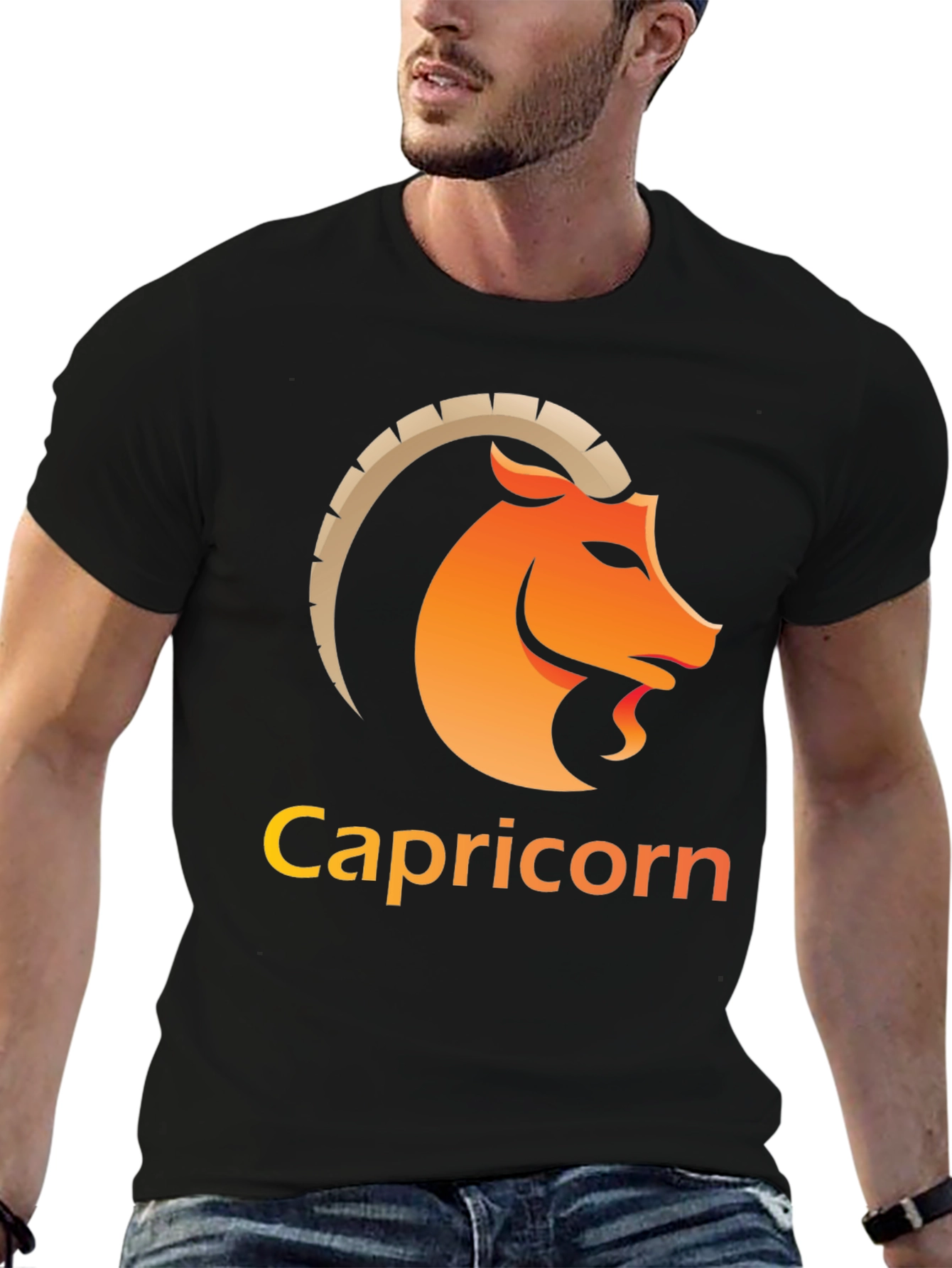 Capricorn Zodiac Graphic Tee - Black Cotton Blend Shirt