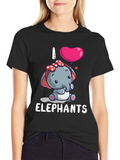 I Love Elephants Cartoon T-Shirt