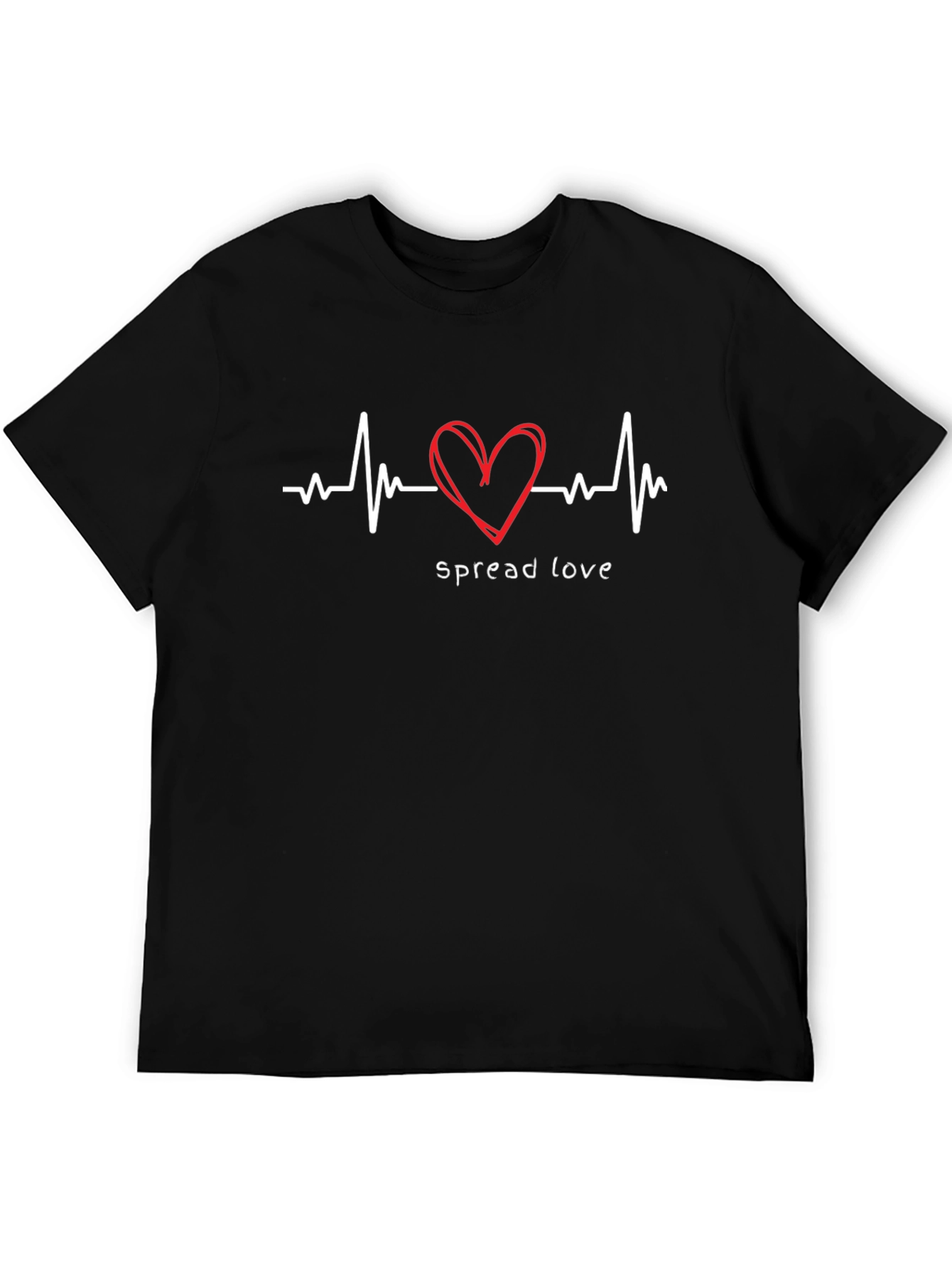 Spread Love Black T-Shirt - Heartbeat Design