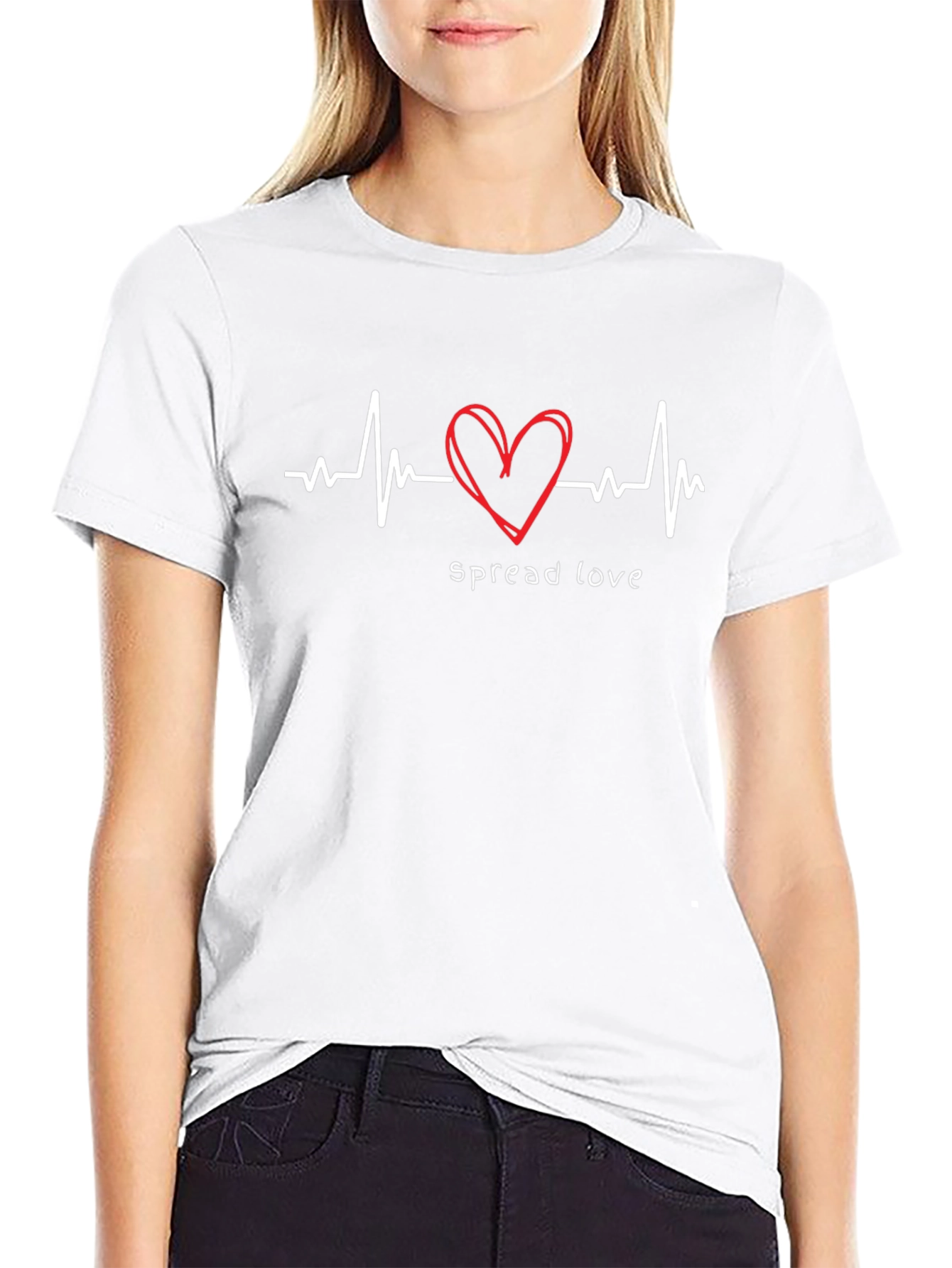Spread Love Black T-Shirt - Heartbeat Design