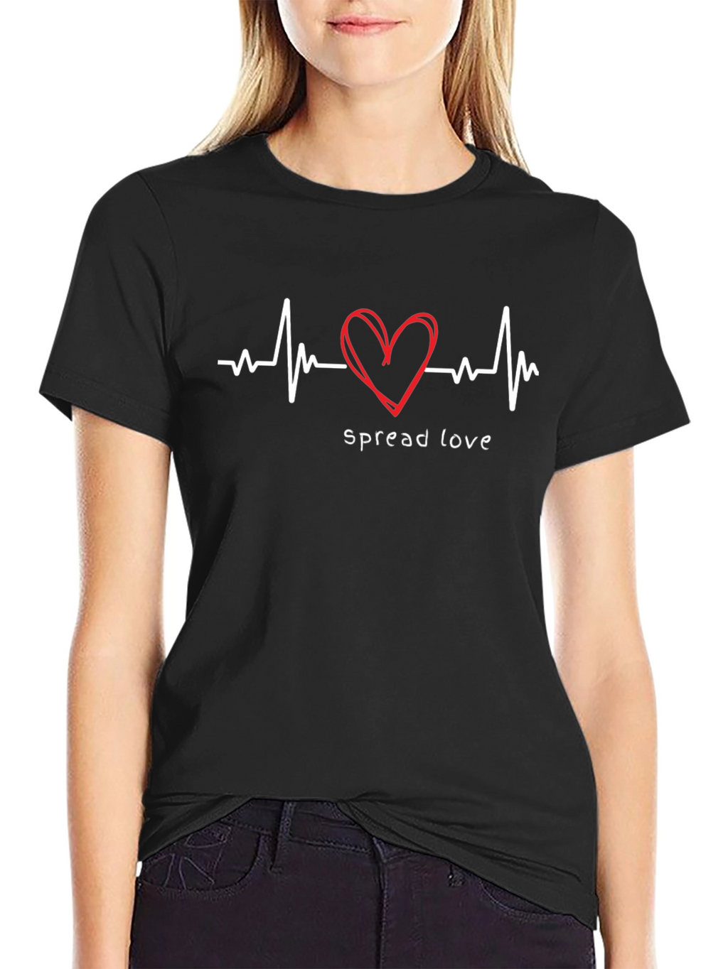Spread Love Black T-Shirt - Heartbeat Design