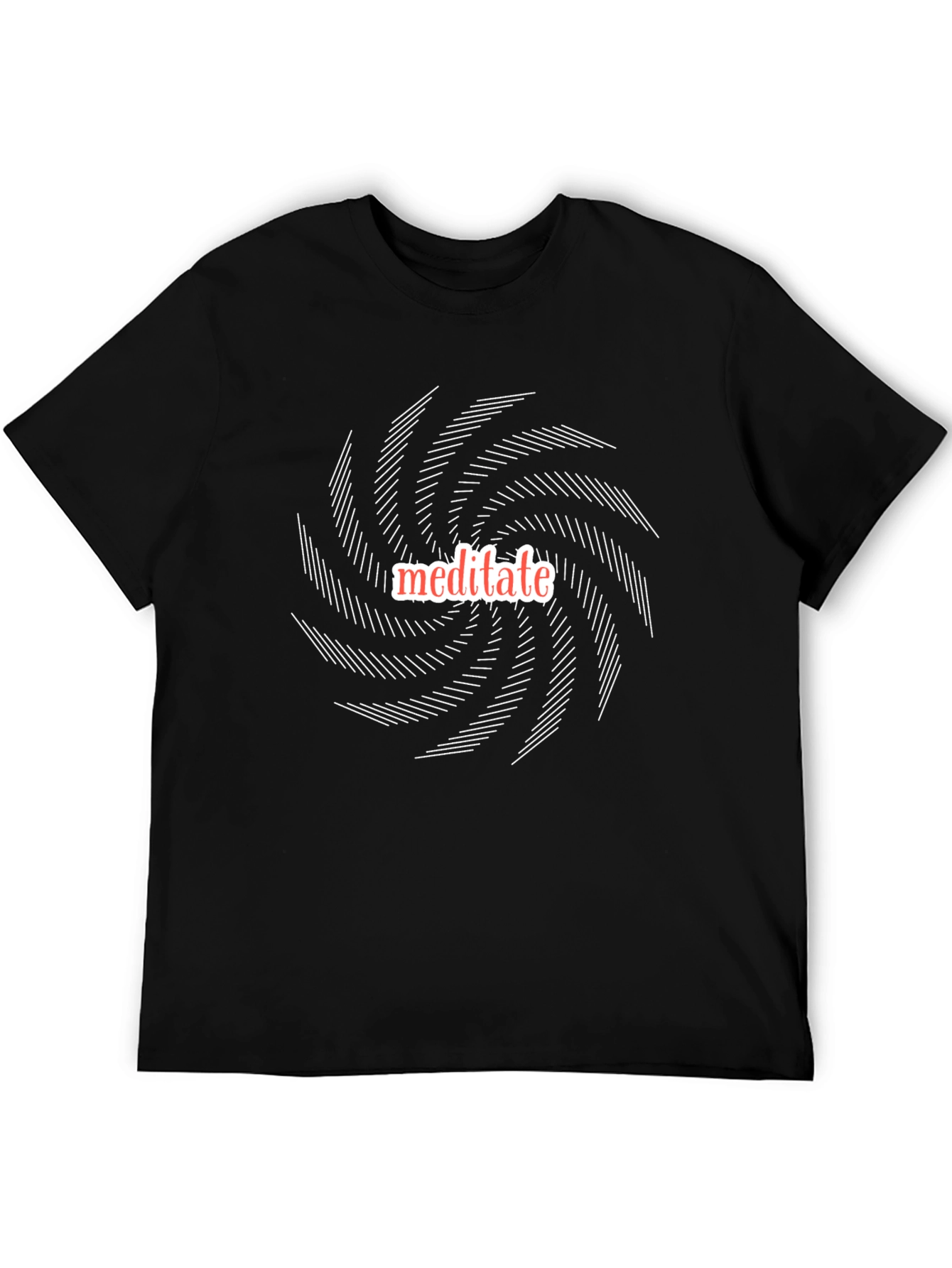 Meditate Graphic Tee - Black Cotton Spiral Design