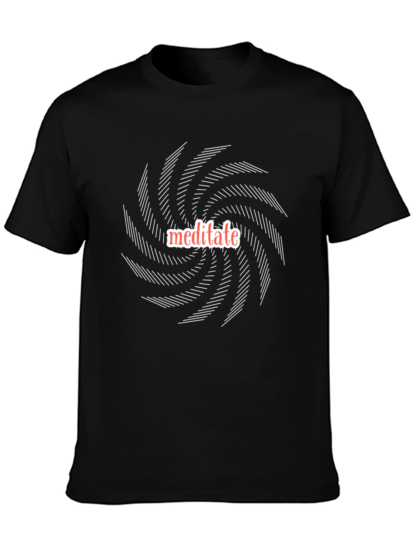 Meditate Graphic Tee - Black Cotton Spiral Design