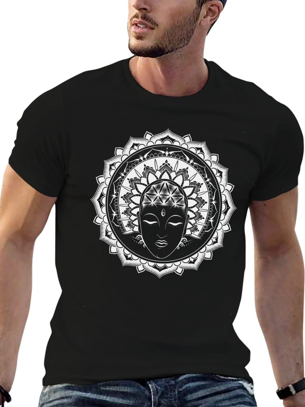 Mandala Buddha Graphic T-Shirt - Black