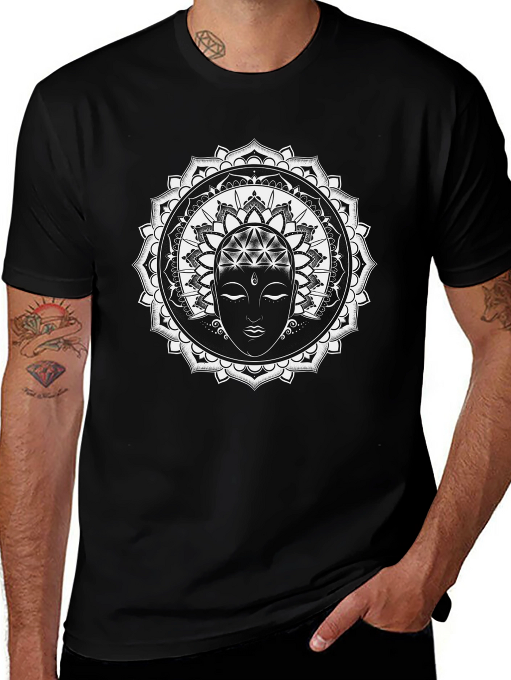 Mandala Buddha Graphic T-Shirt - Black