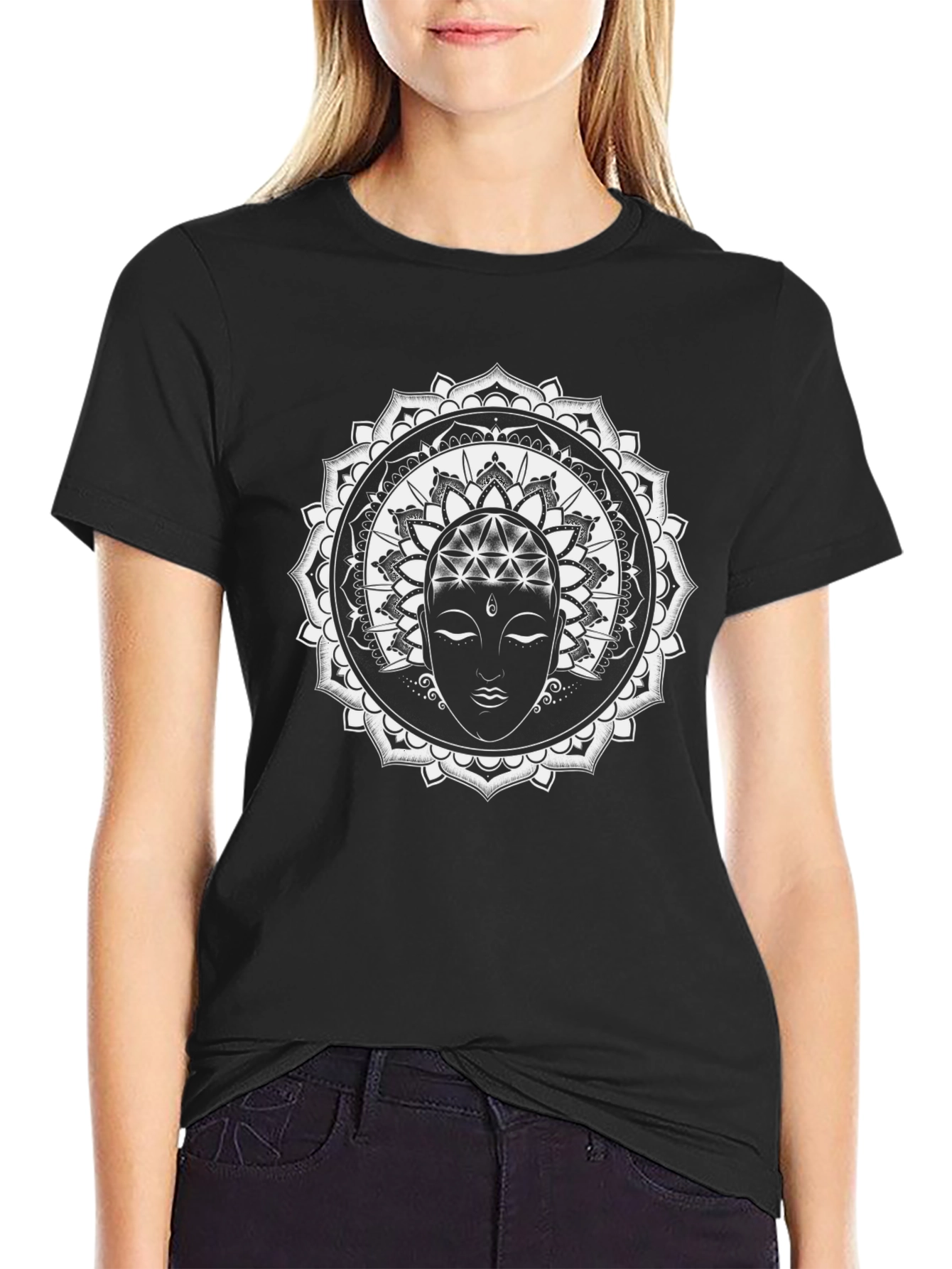 Mandala Buddha Graphic T-Shirt - Black