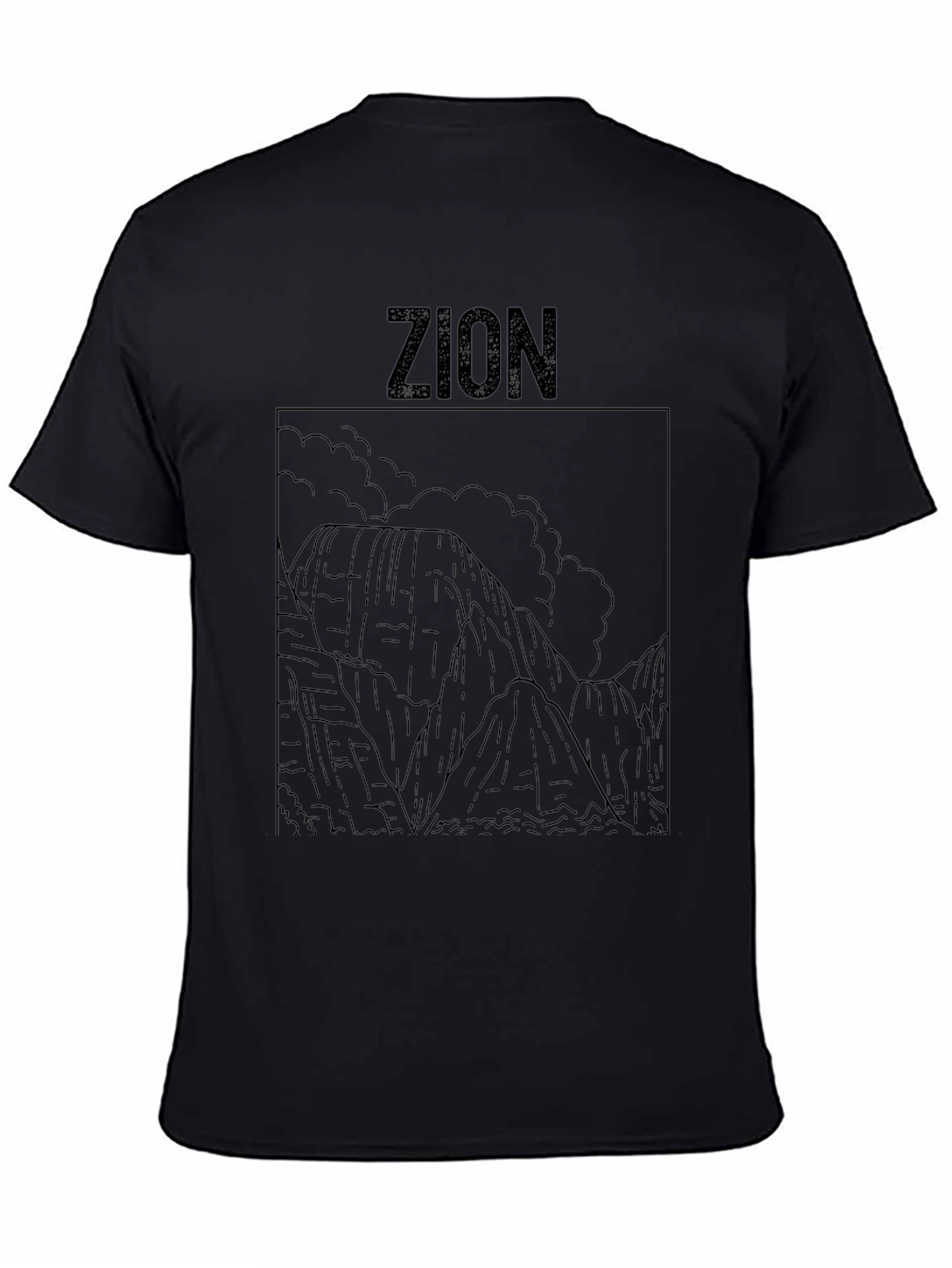 Zion National Park Line Art Black T-Shirt
