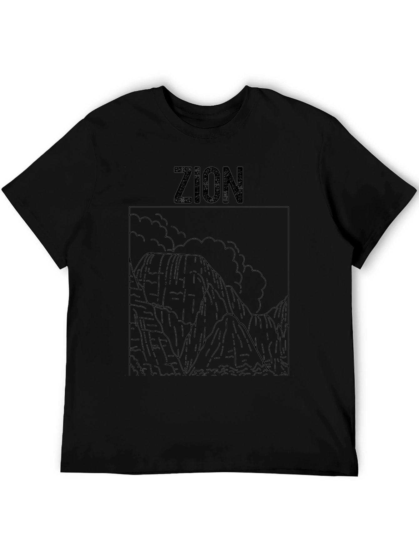 Zion National Park Line Art Black T-Shirt