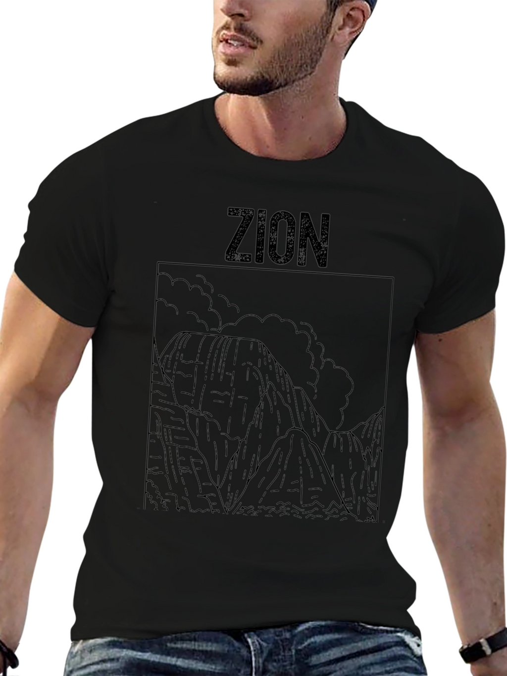 Zion National Park Line Art Black T-Shirt