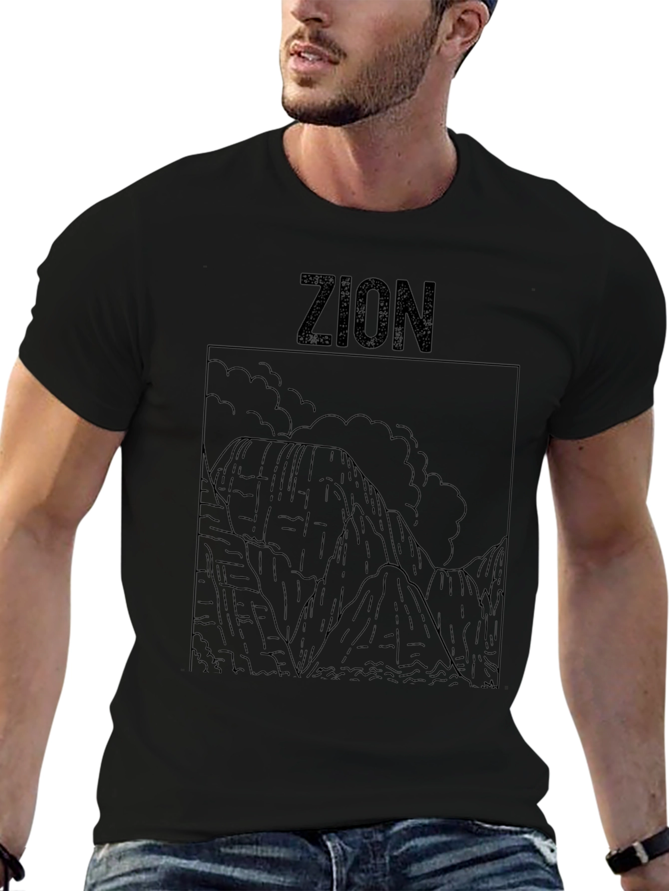 Zion National Park Line Art Black T-Shirt