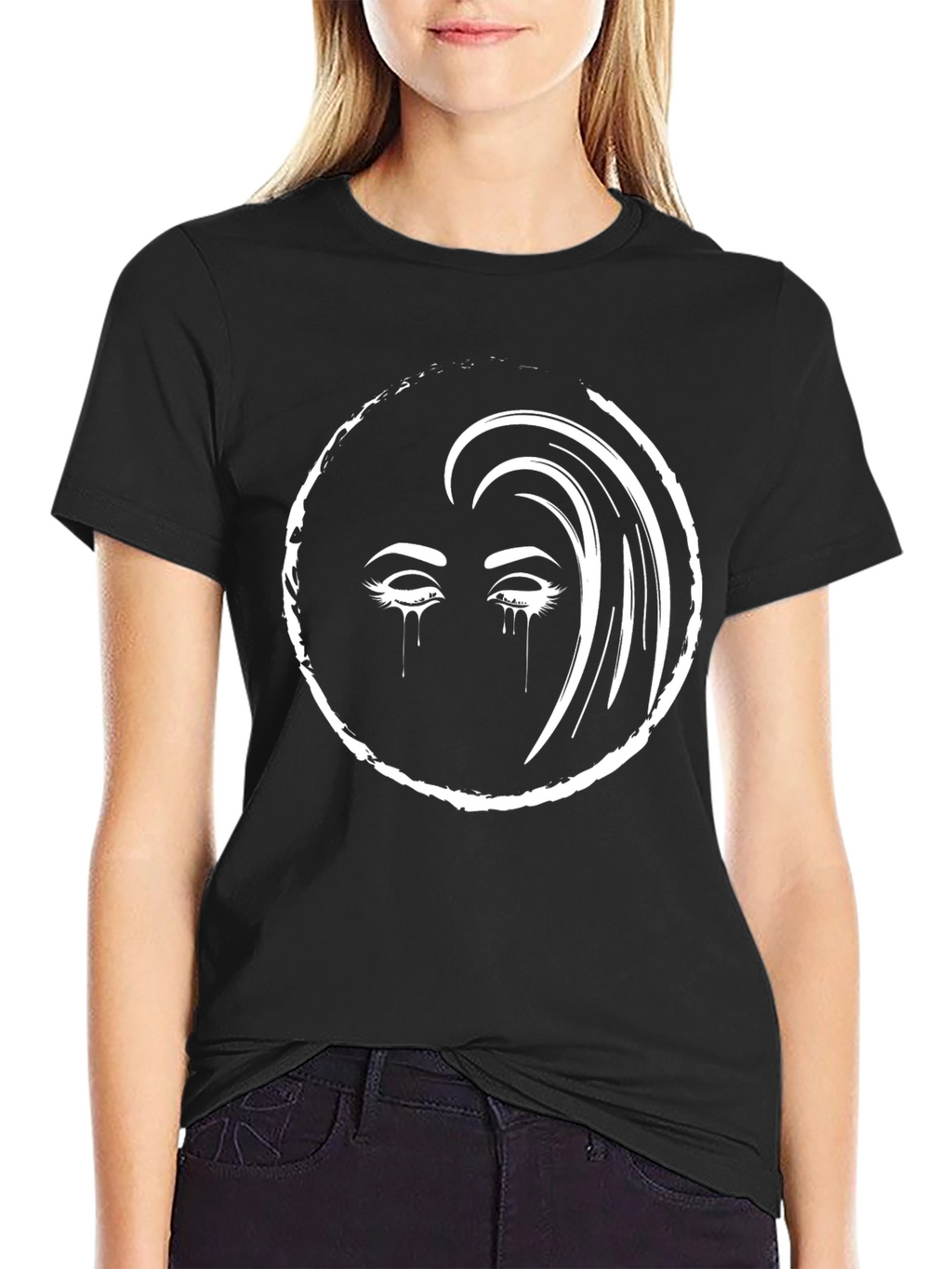 Tearful Eyes Graphic Black T-Shirt