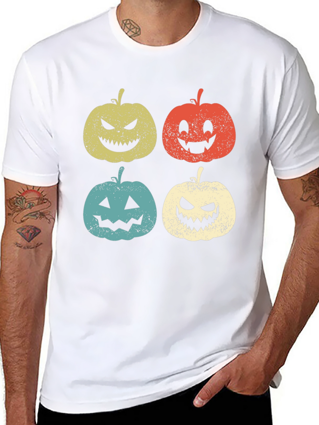 Halloween Pumpkin Faces Graphic Tee - Spooky Season Shirt