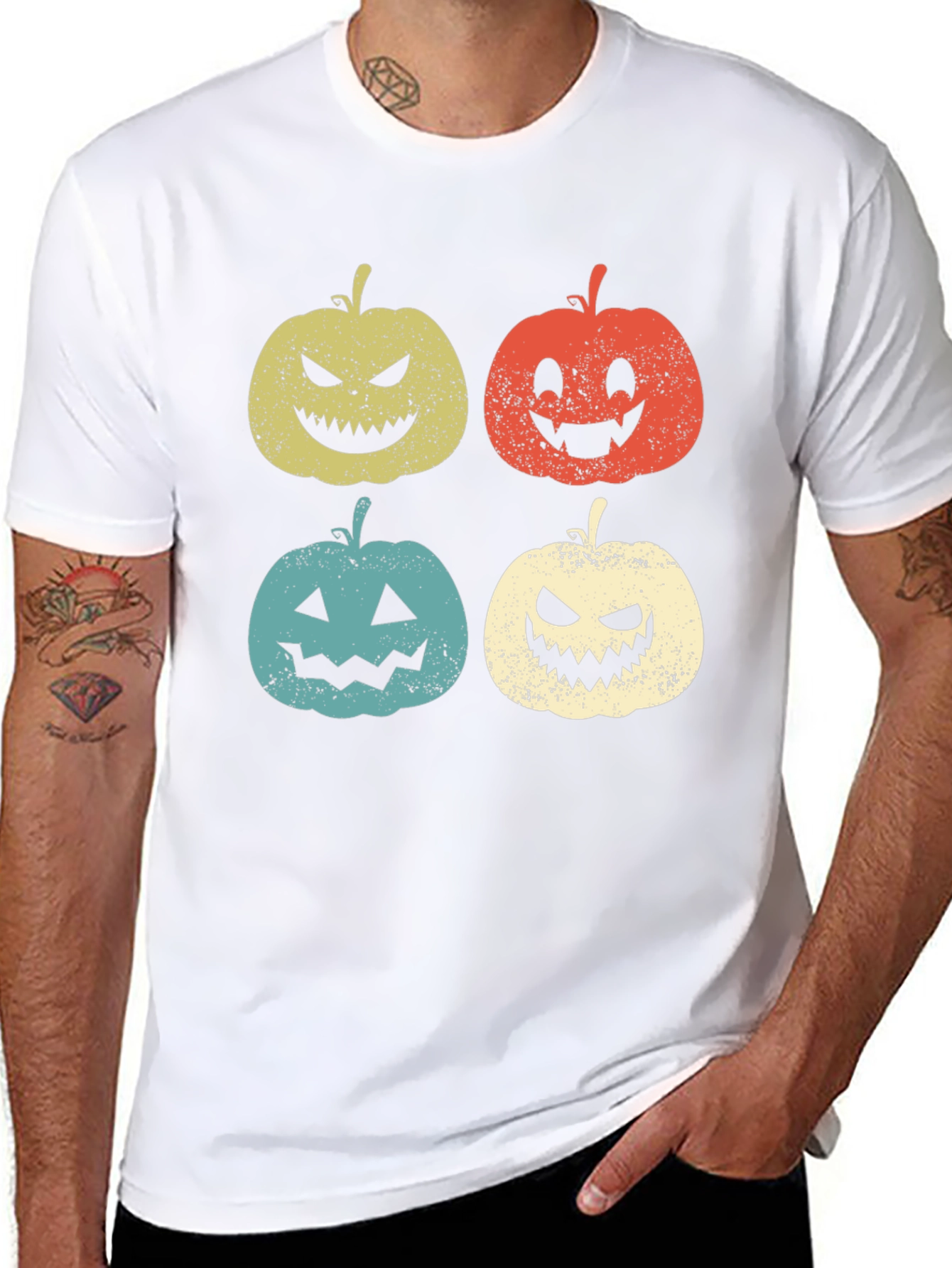 Halloween Pumpkin Faces Graphic Tee - Spooky Season Shirt