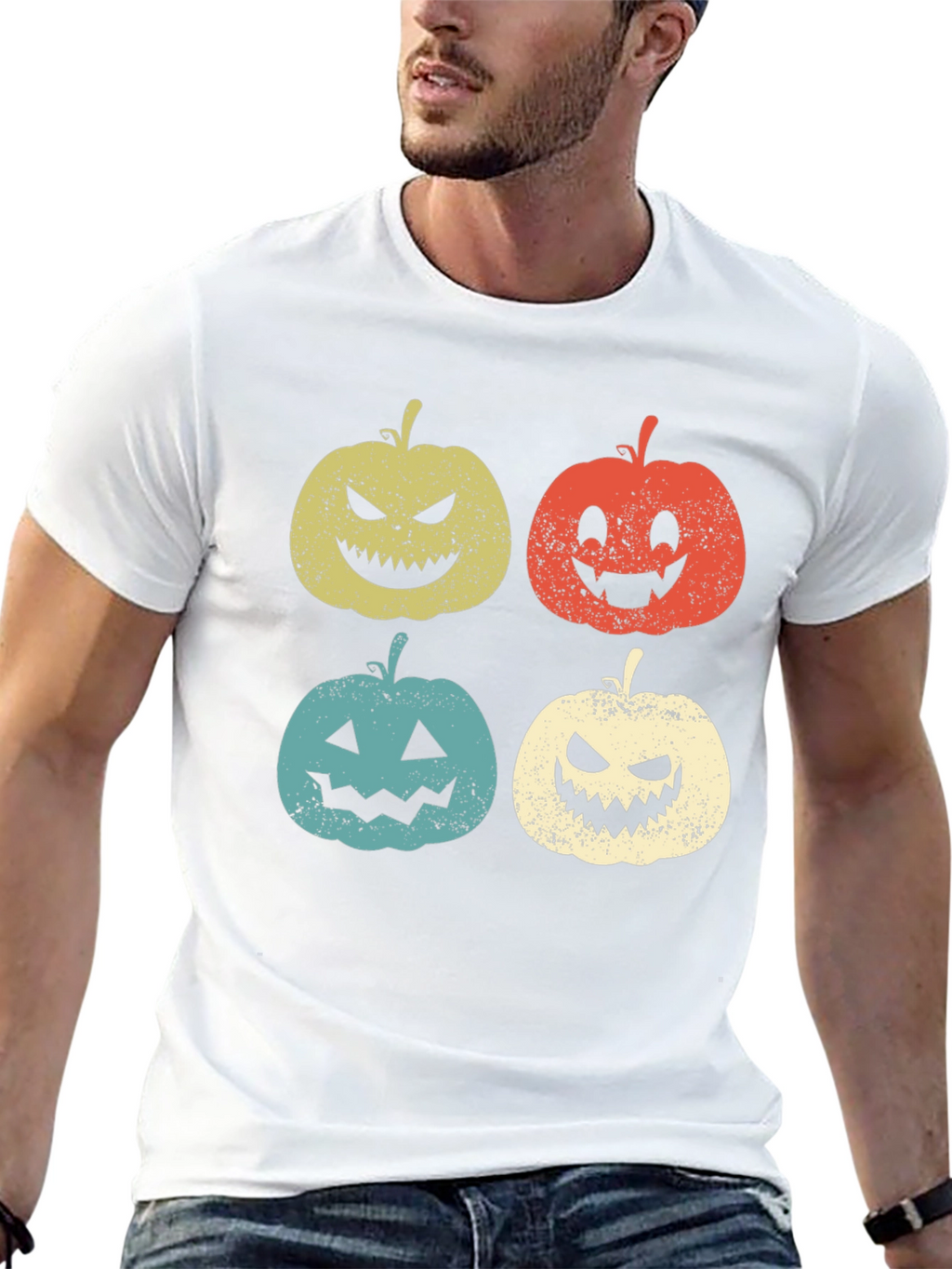 Halloween Pumpkin Faces Graphic Tee - Spooky Season Shirt
