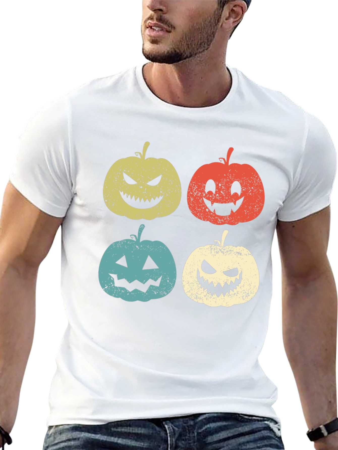 Halloween Pumpkin Faces Graphic Tee - Spooky Season Shirt