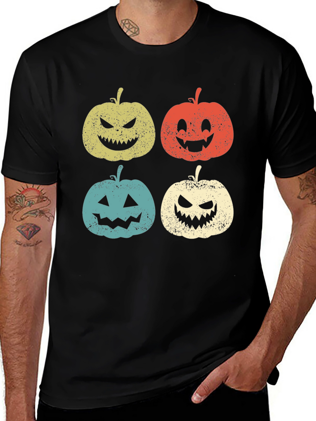 Halloween Pumpkin Faces Graphic Tee - Spooky Season Shirt