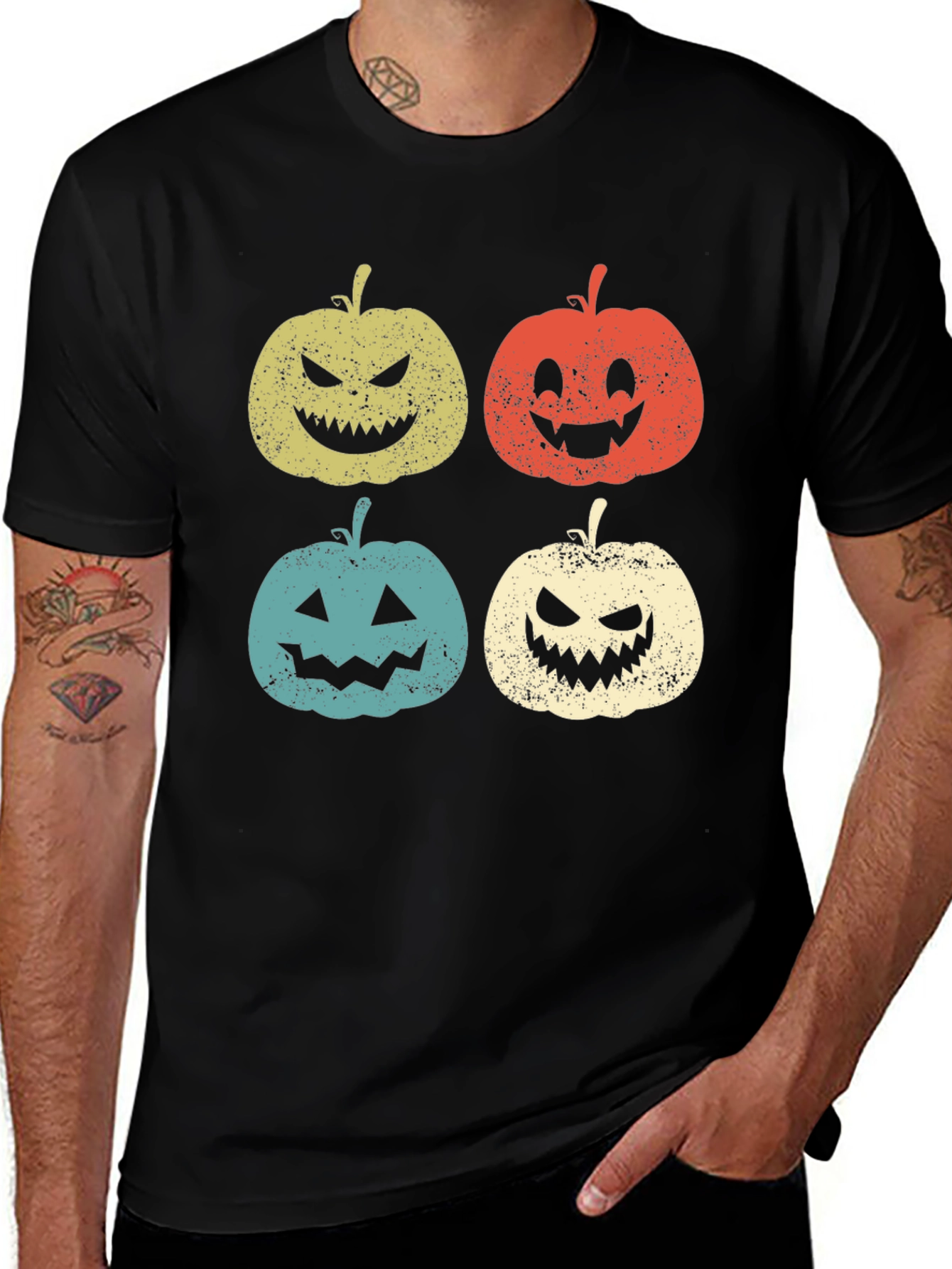 Halloween Pumpkin Faces Graphic Tee - Spooky Season Shirt