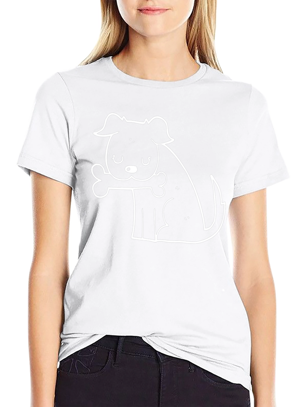 Dog with Bone Graphic Tee - Black Cotton Casual