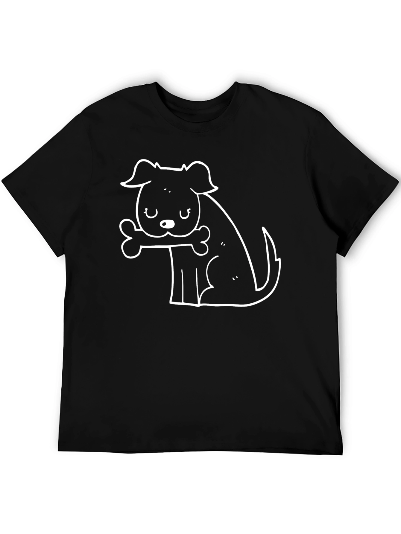 Dog with Bone Graphic Tee - Black Cotton Casual